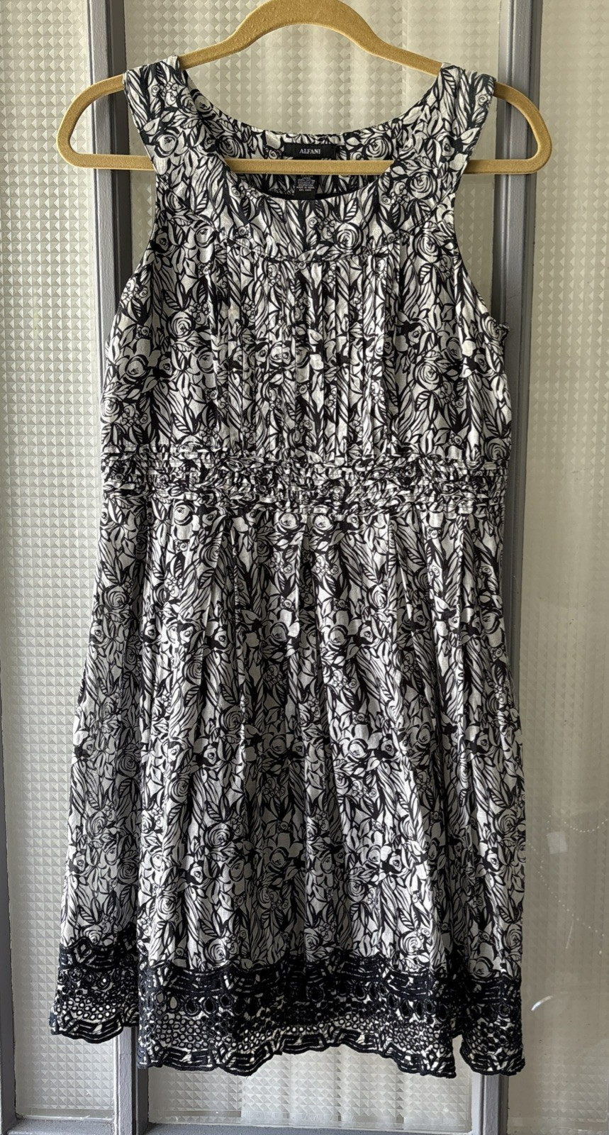 Alfani Silk Cotton Blend Dress Eyelet Trim Sleeveless Office Wear Floral | 8