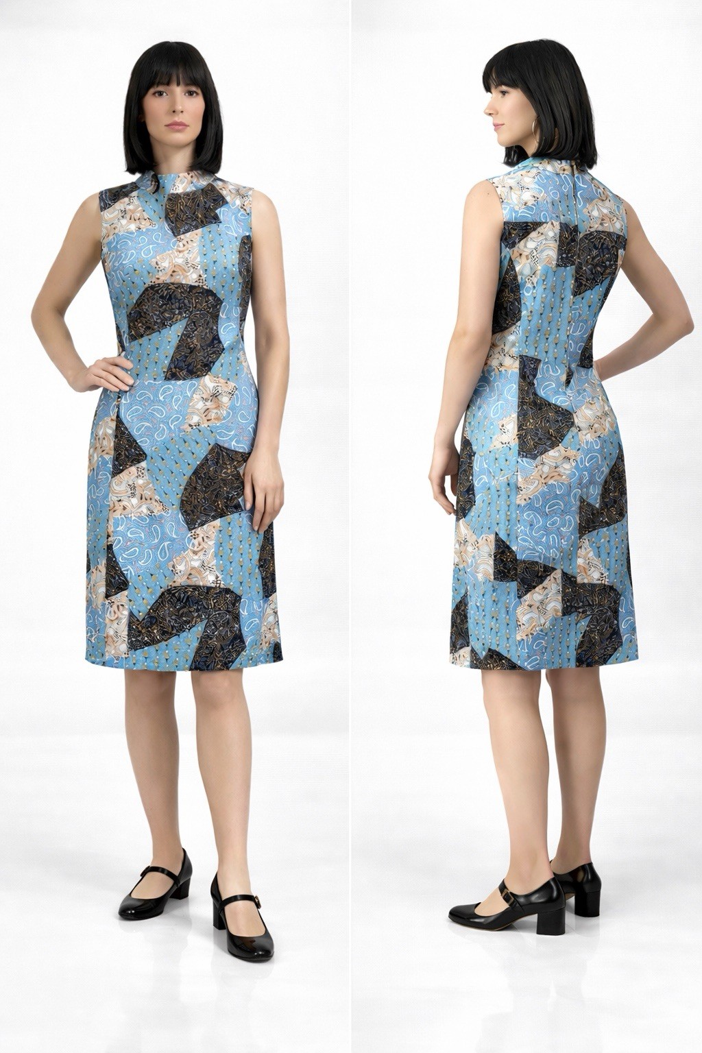 Vintage 60’s Women’s Mod Blue Floral Paisley Print Sleeveless Shift Dress M