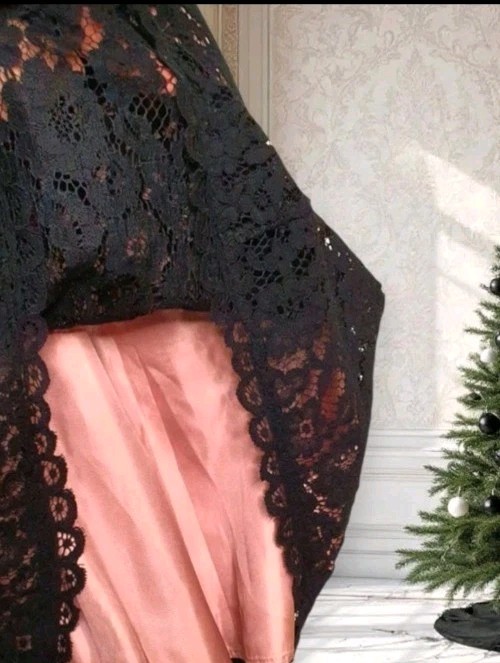 Jacques Vert Black Lace Dress Size 12 Pink Satin Lining Evening Party Cruise