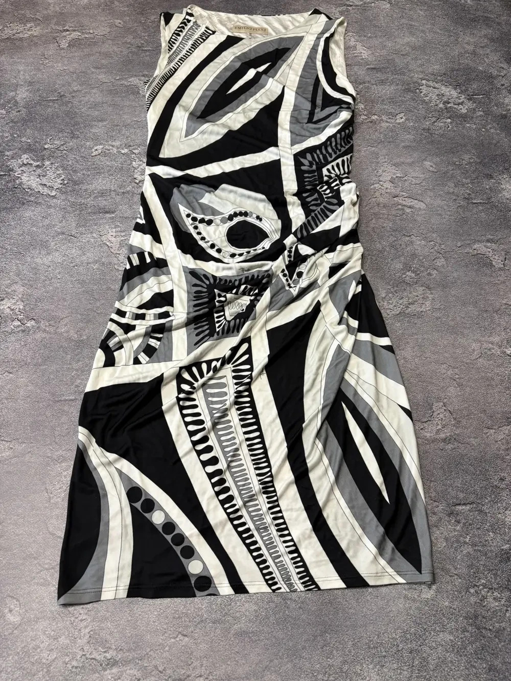 Emilio Pucci Luxury Abstract Geometric Print Ruched Dress Womens Size I46