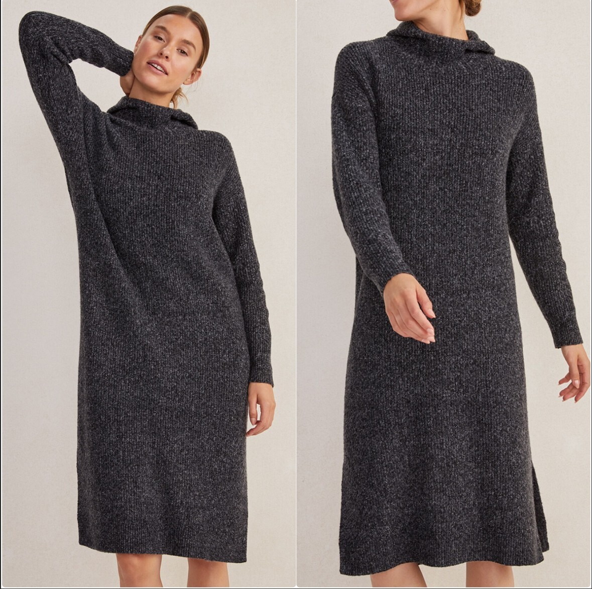 Haven Well Within Sweater Dress XS Gray Rib Kit Midi Hooded Lounge Minimalist