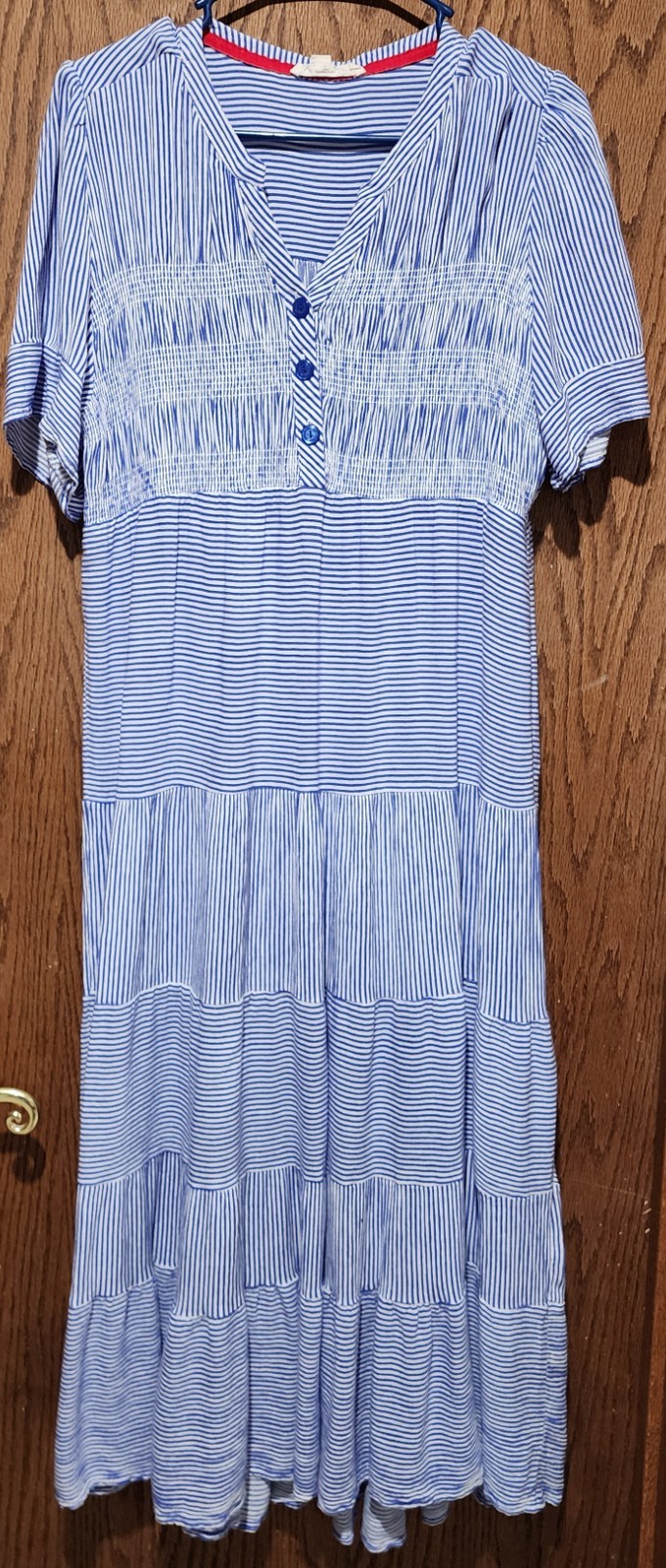 WOMENS CACTUS + PEARL S/S MAXI DRESS, BLUE WHITE, SOFT, SZ M MEDIUM