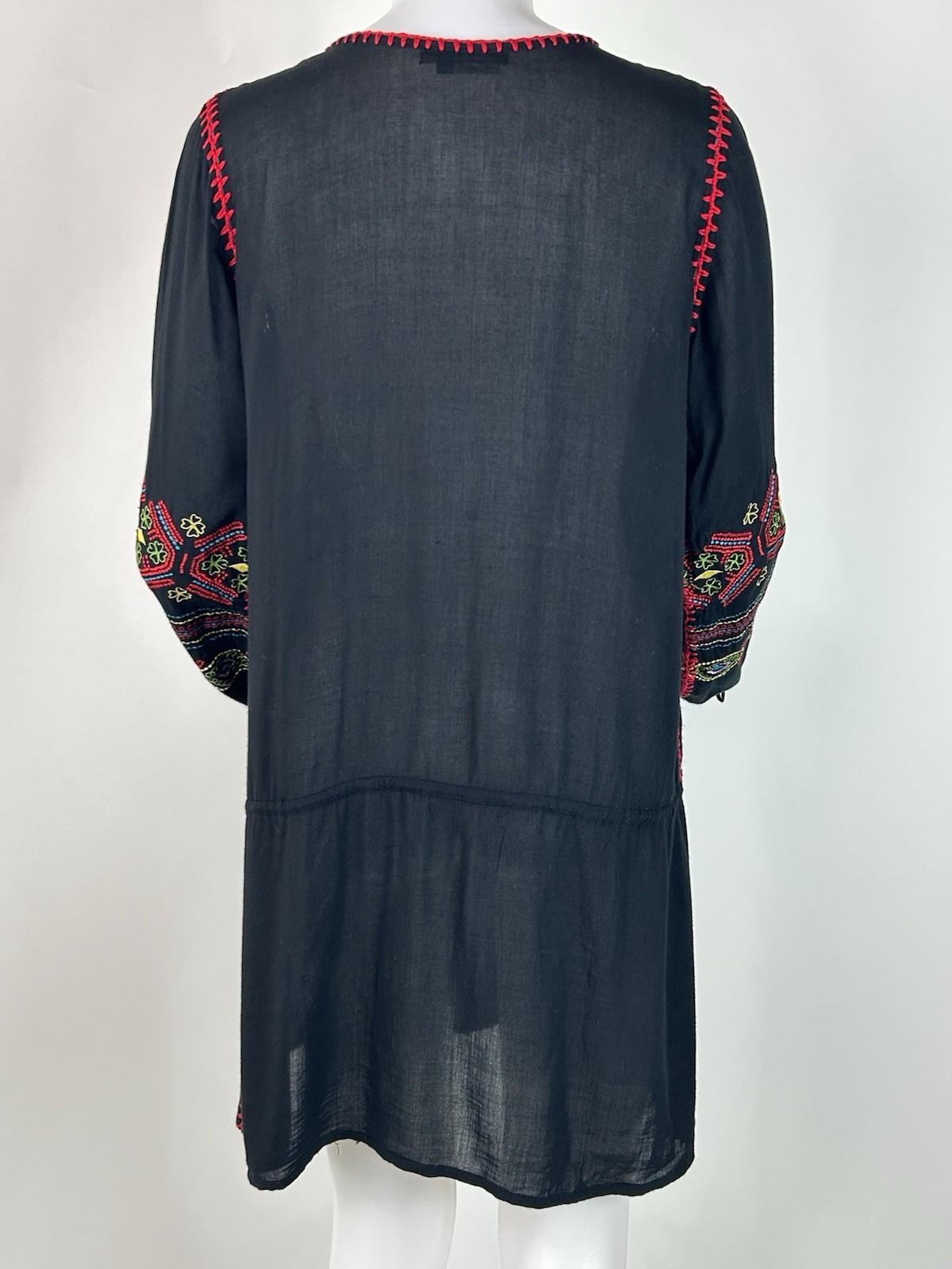 Basil & Maude Size Medium Black Embroidery Tunic Dress Semi Sheer Beach Cover-up