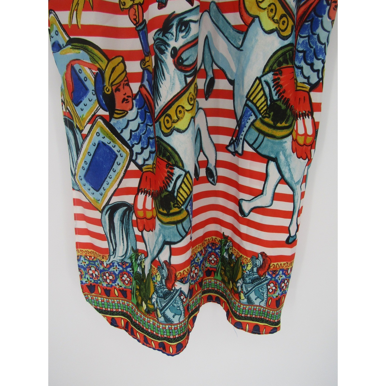 Antica Sartoria Dress Womens L Red White Striped Knight Horse Beaded Maxi