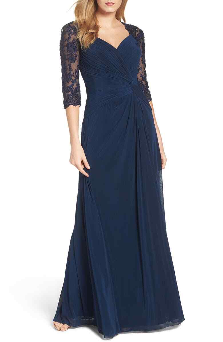 La Femme Navy Blue Ruched Twist Column Gown Dress Size 20 $438