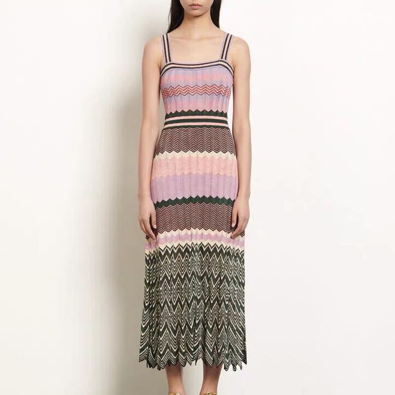 Sandro Women’s Slip dress Multicolor patchwork striped pleated print dress