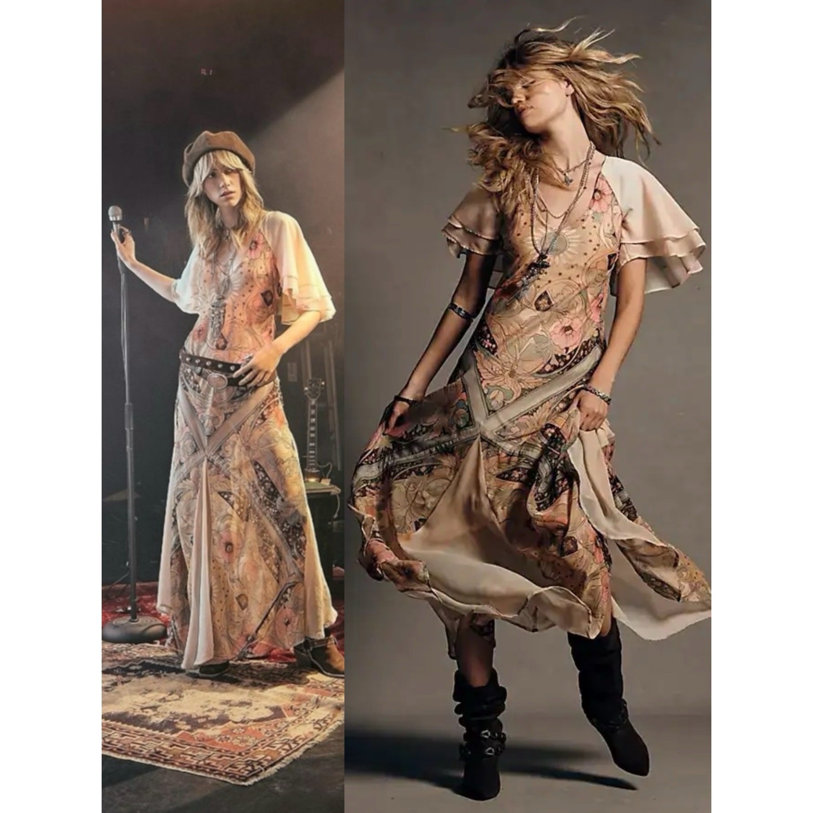 Free People Bohemian Witchy Celestial Nights Maxi Dress in Fairy Combo Medium