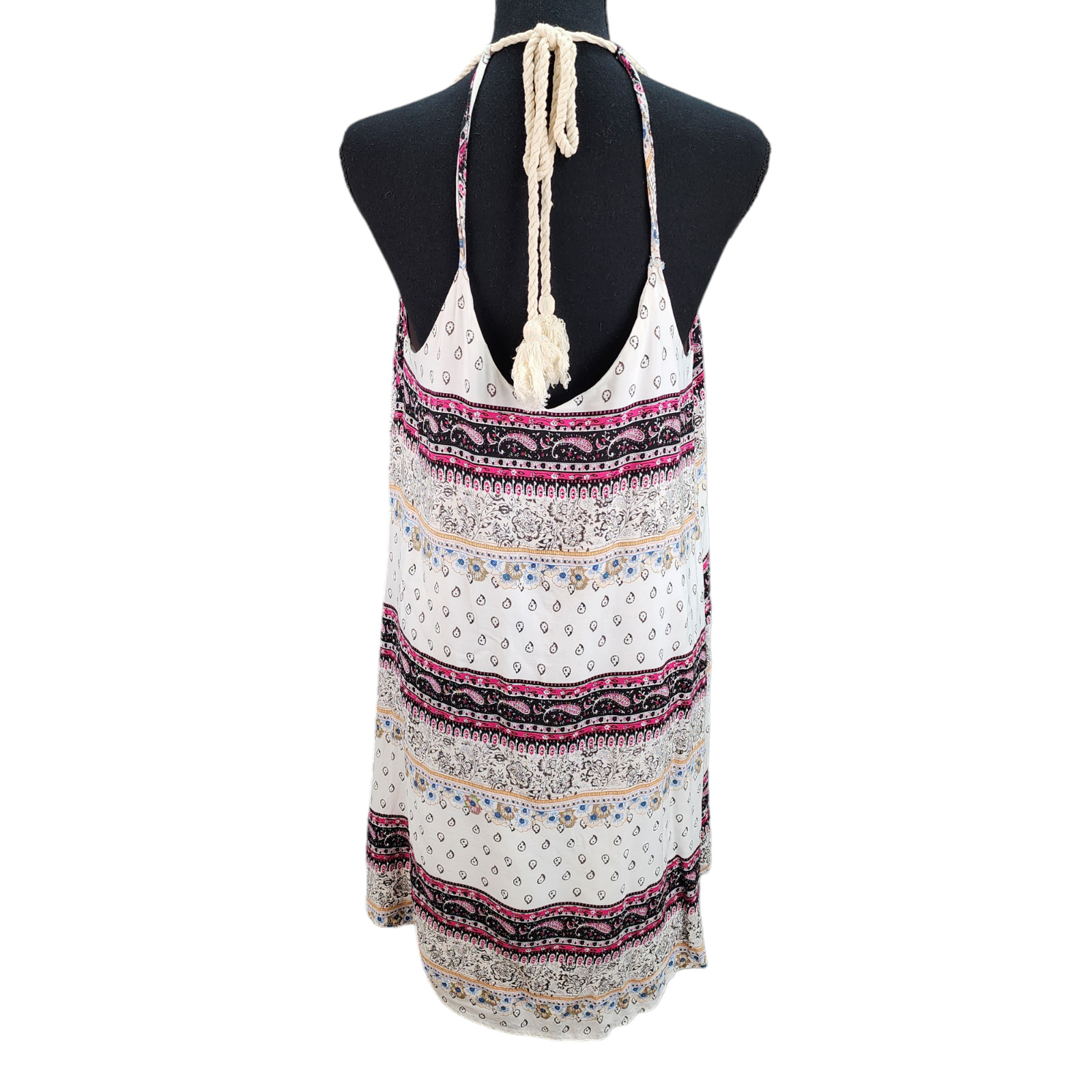 Women Medium Boho Halter Sundress Crochet Trim Shift Dress Lined Vacation Summer
