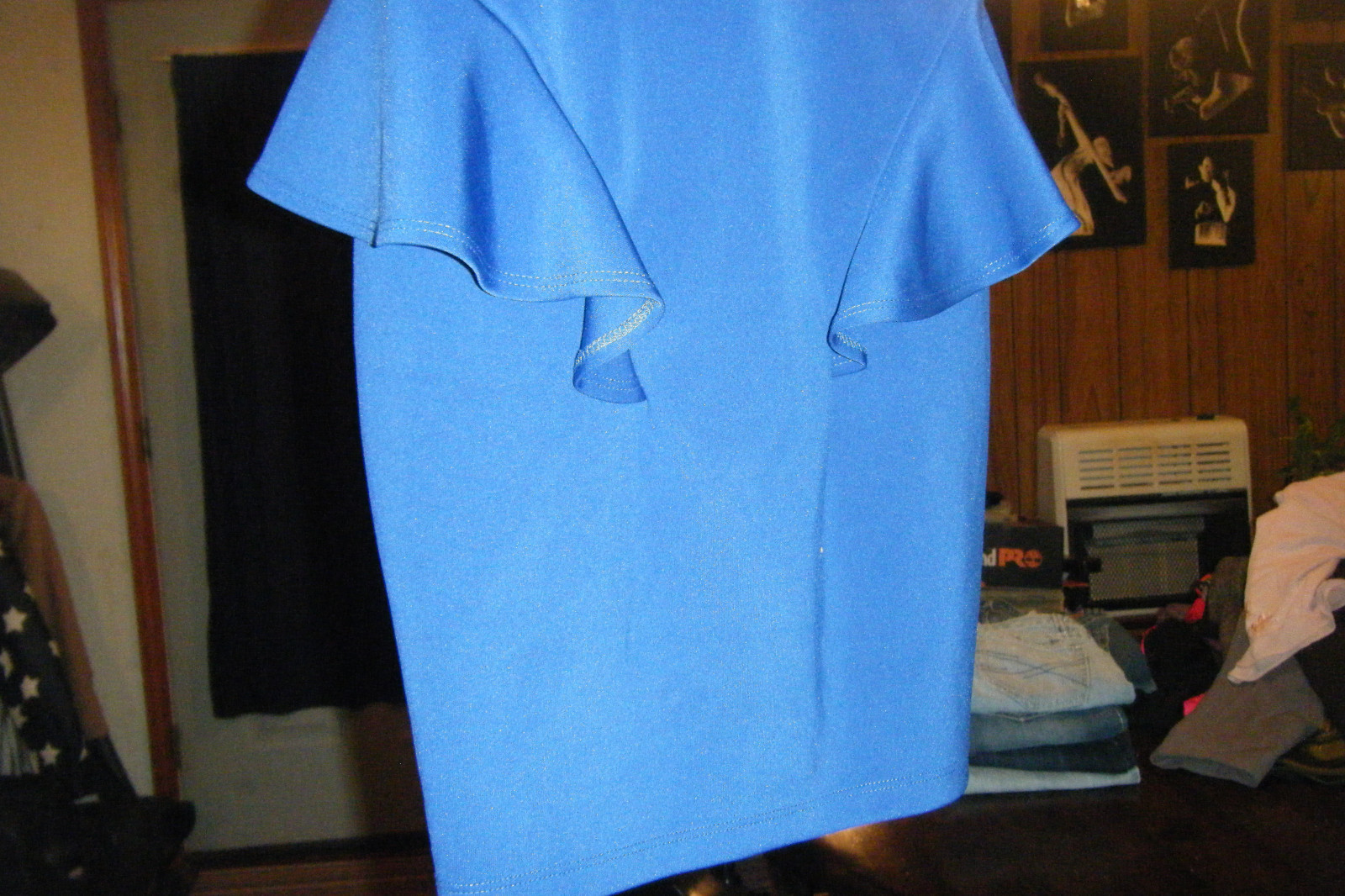 LIPSTICK Royal Blue MINI Wiggle DRESS Ruffled Hips Low Back Sleeveless size S