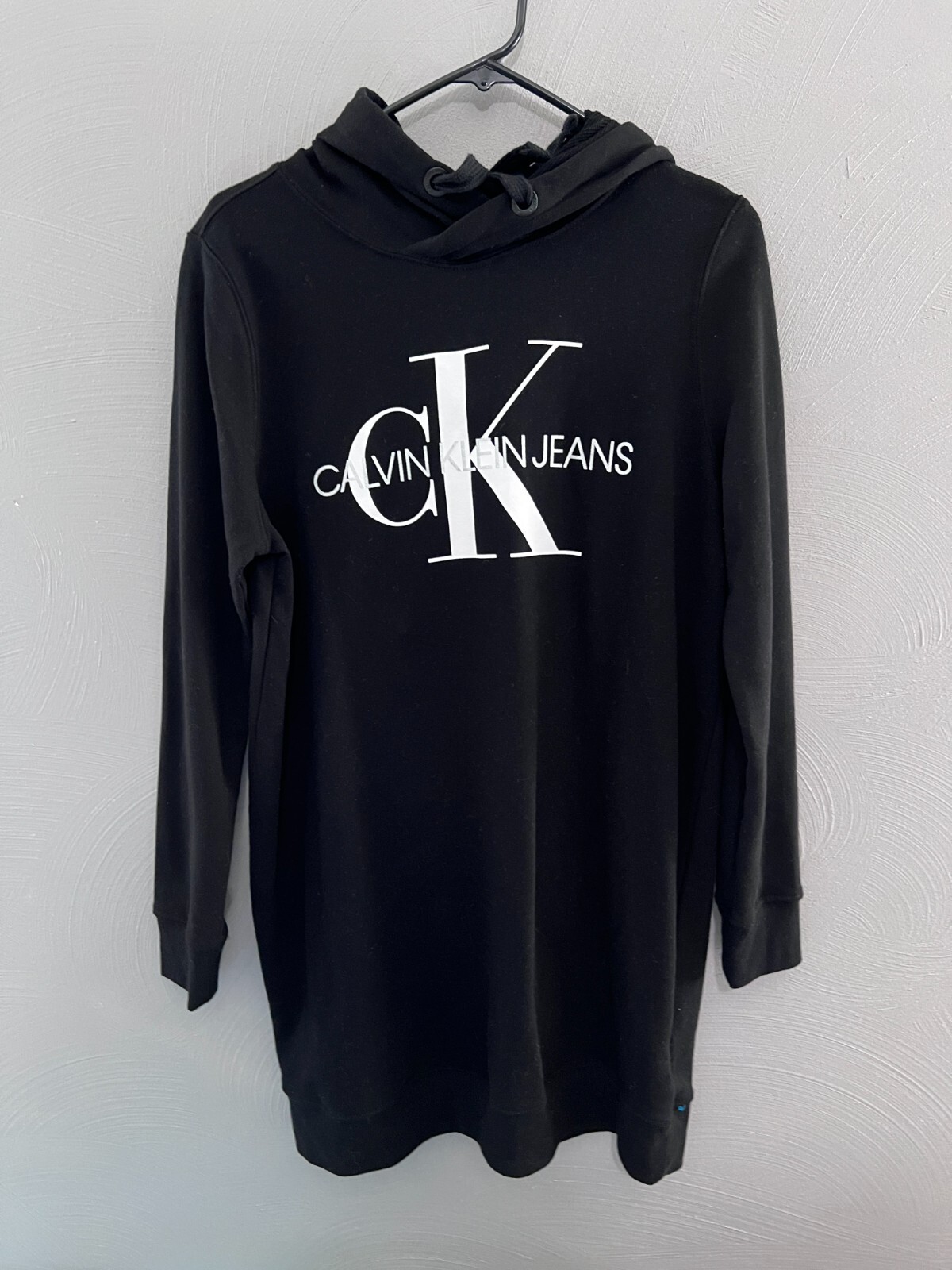 Calvin Klein Jeans Black Monogram Sweatshirt Hoodie Dress Sz L
