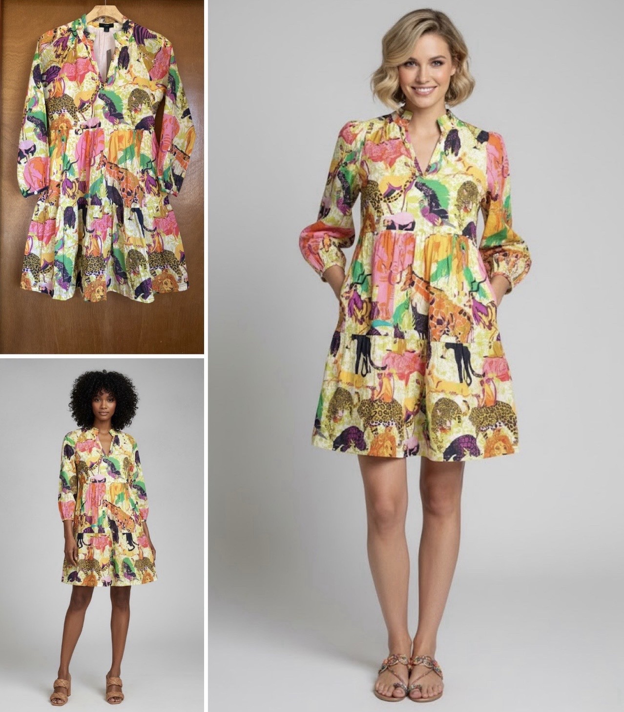 J.CREW Tropical Babydoll Dress Tiered Cotton Ratti Safari Print XXS XS/S Resort