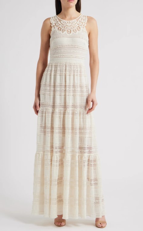 Eliza J Mixed Media Embroidered Lace Maxi Dress MSRP $168