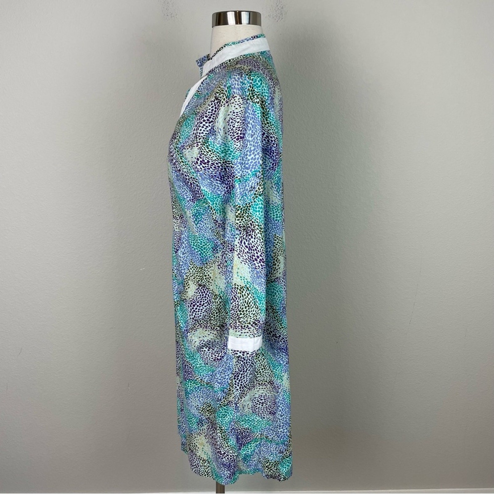 Peter Millar Purple Blue Abstract Print Long Sleeve Dress Medium