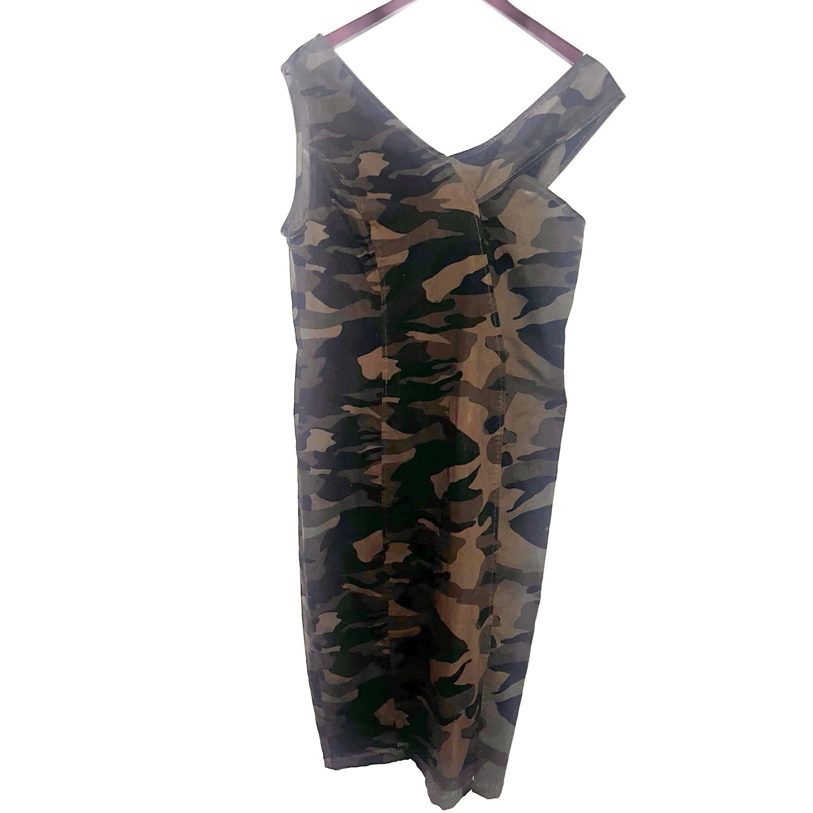 New York & Company One-Shoulder Olive Camo Bodycon Dress Sz Medium