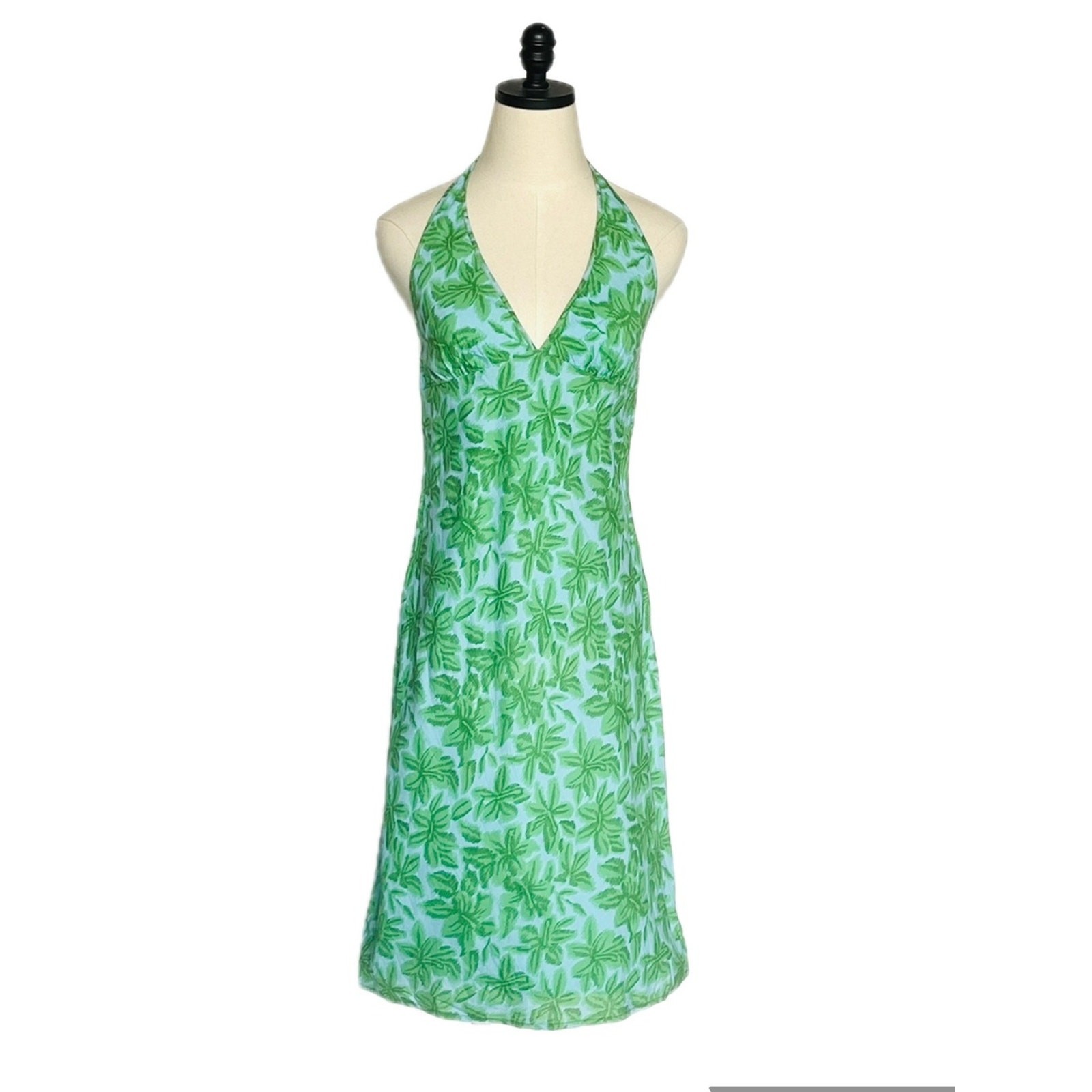 Vintage 2000’s Y2K American Eagle Outfitters Green Tropical Print Halter Dress