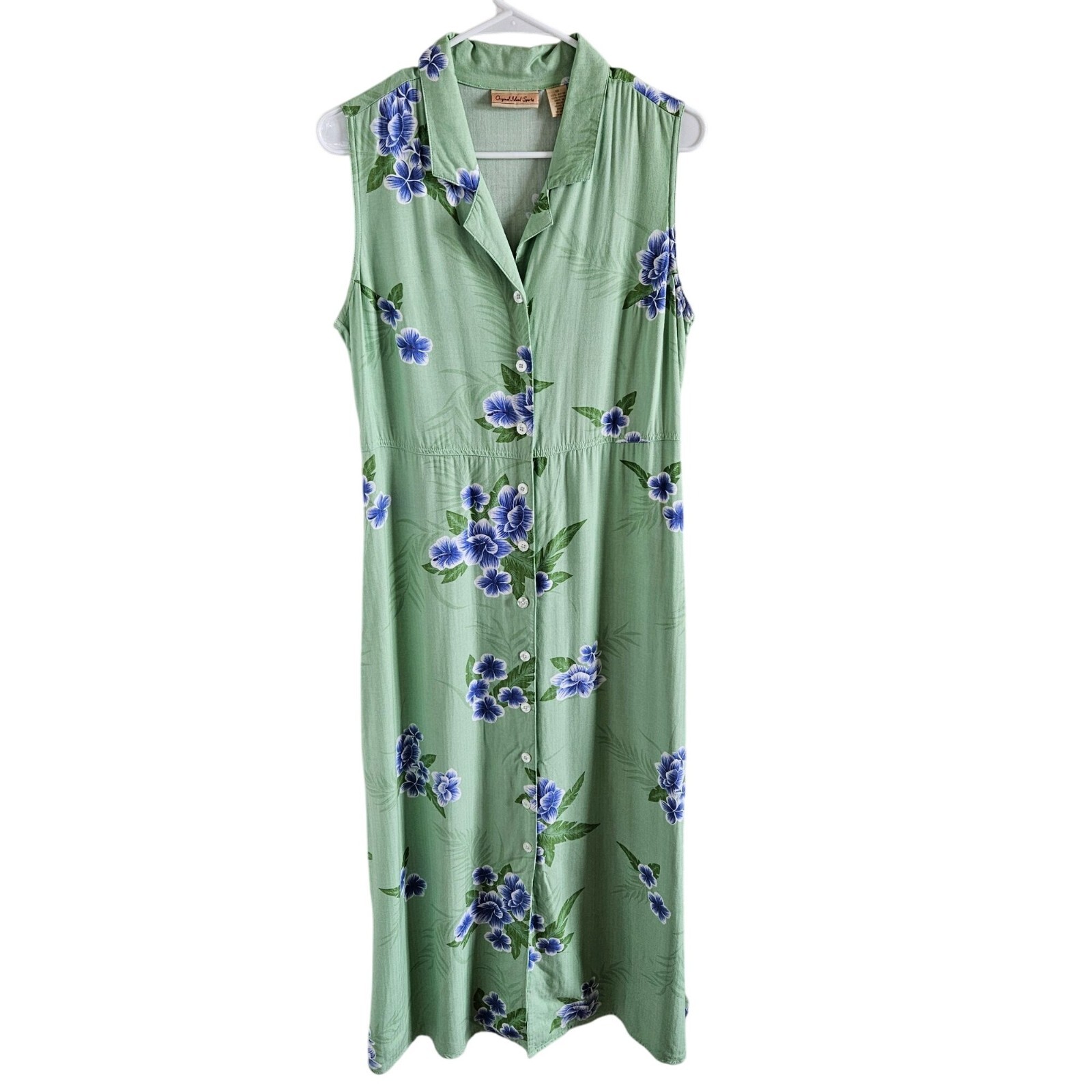 Original Island Sports Woman SZ 10 Maxi Dress Sleeveless Buttons Hawaiian Floral