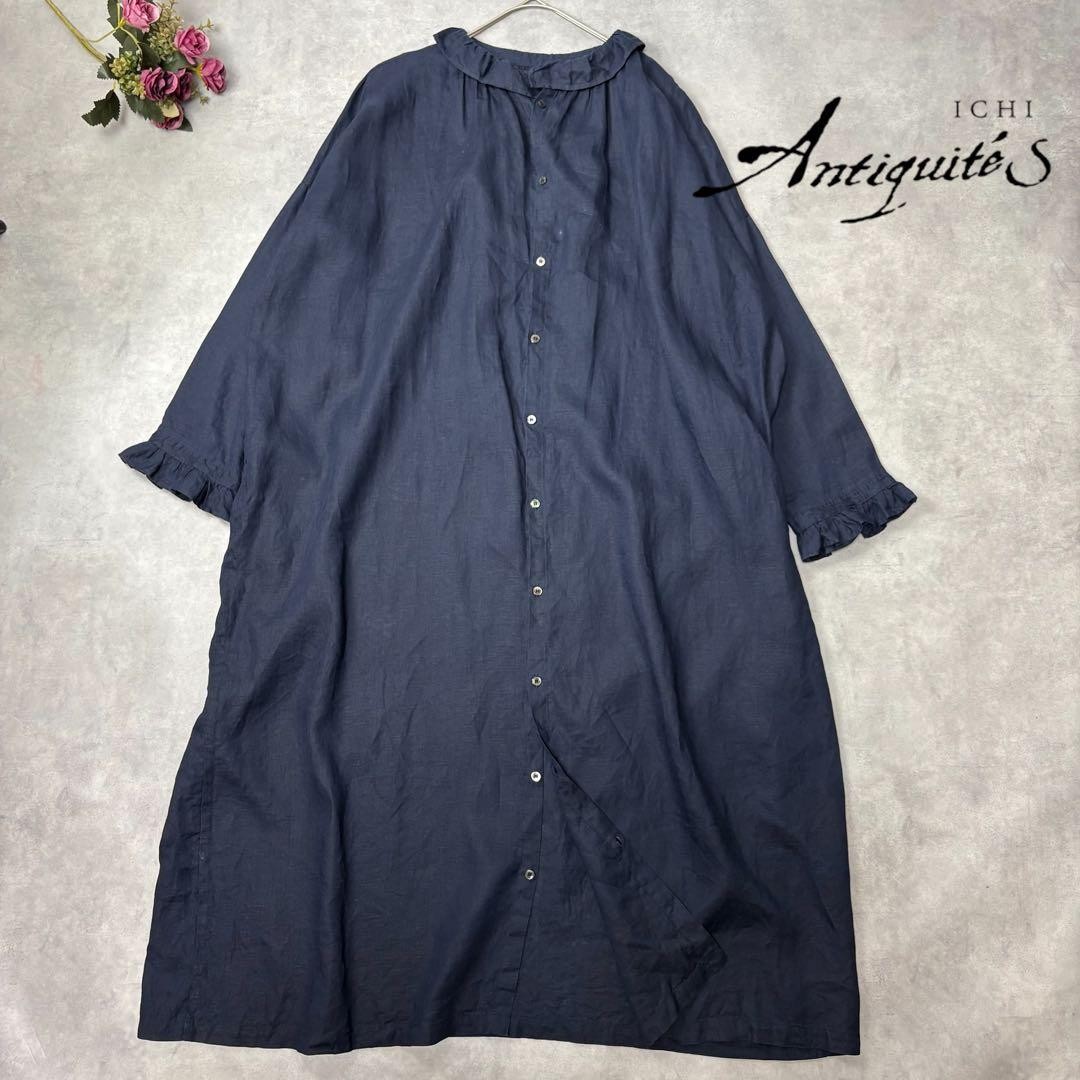 ICHI Antiquités 100% Linen Frill Collar Shirt Dress Japan