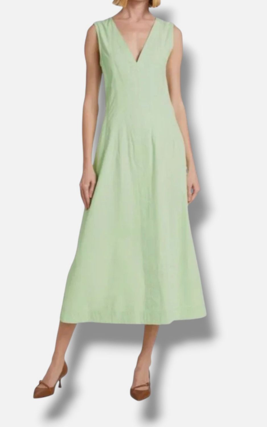 Bottega Veneta Women’s Green V-Neck Sleeveless Midi Dress Size 44