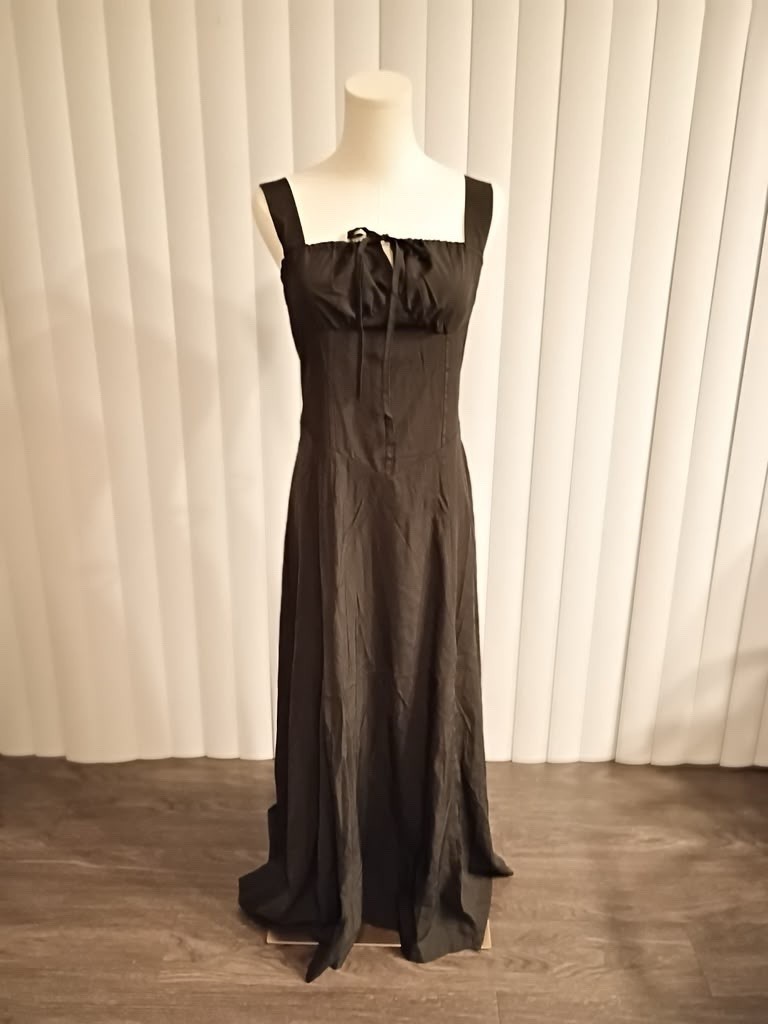 Women’s S Black Solid Maxi Dress Square Neck Sleeveless Backless Lace-Up Bow