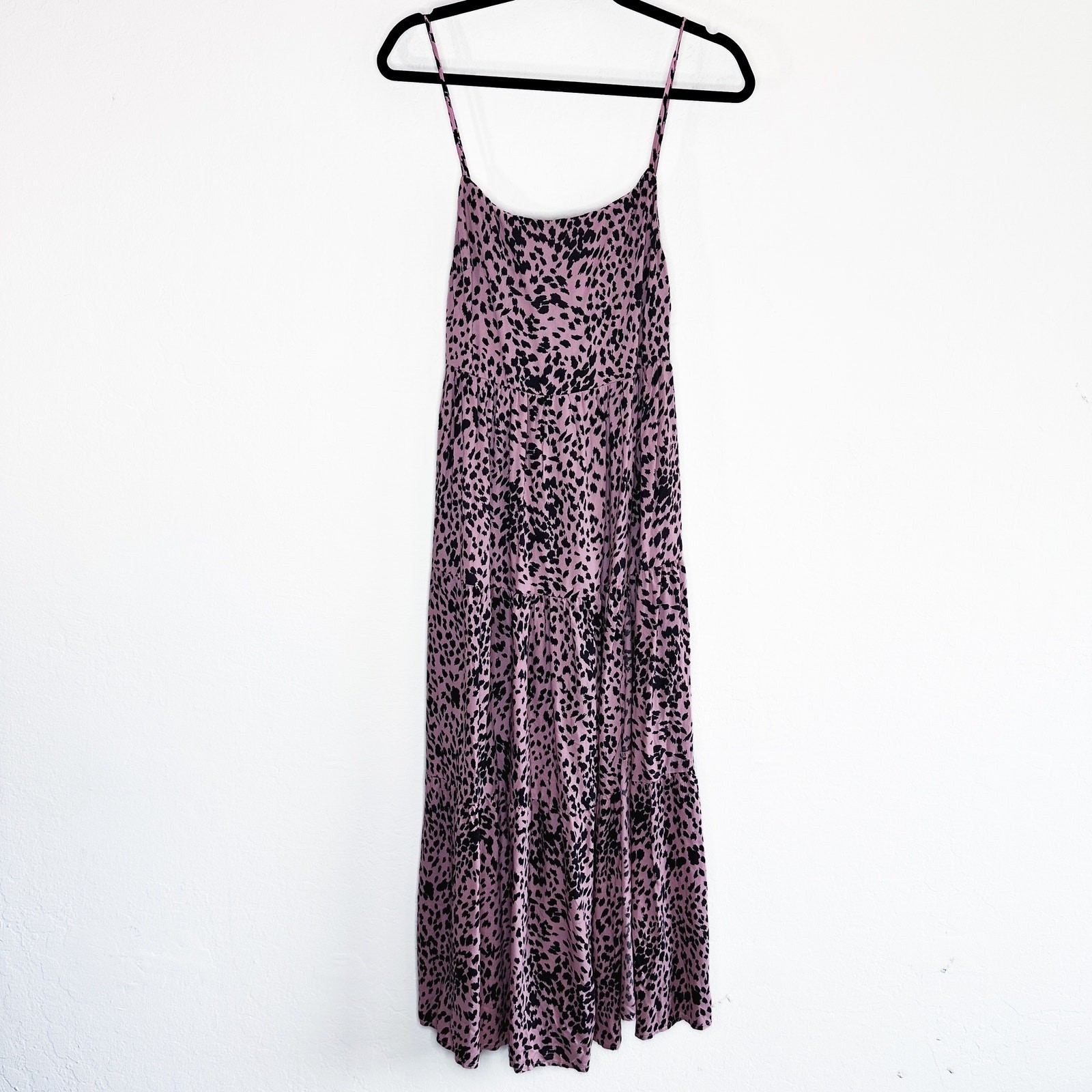 Stillwater Memz Pebbles Pink Cheetah Leopard Print Tiered Leg Slit Maxi Dress XS
