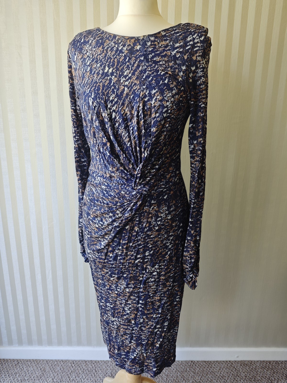 Ghost London Blue Bronze Ruched Formal Evening Dress Size 10 .