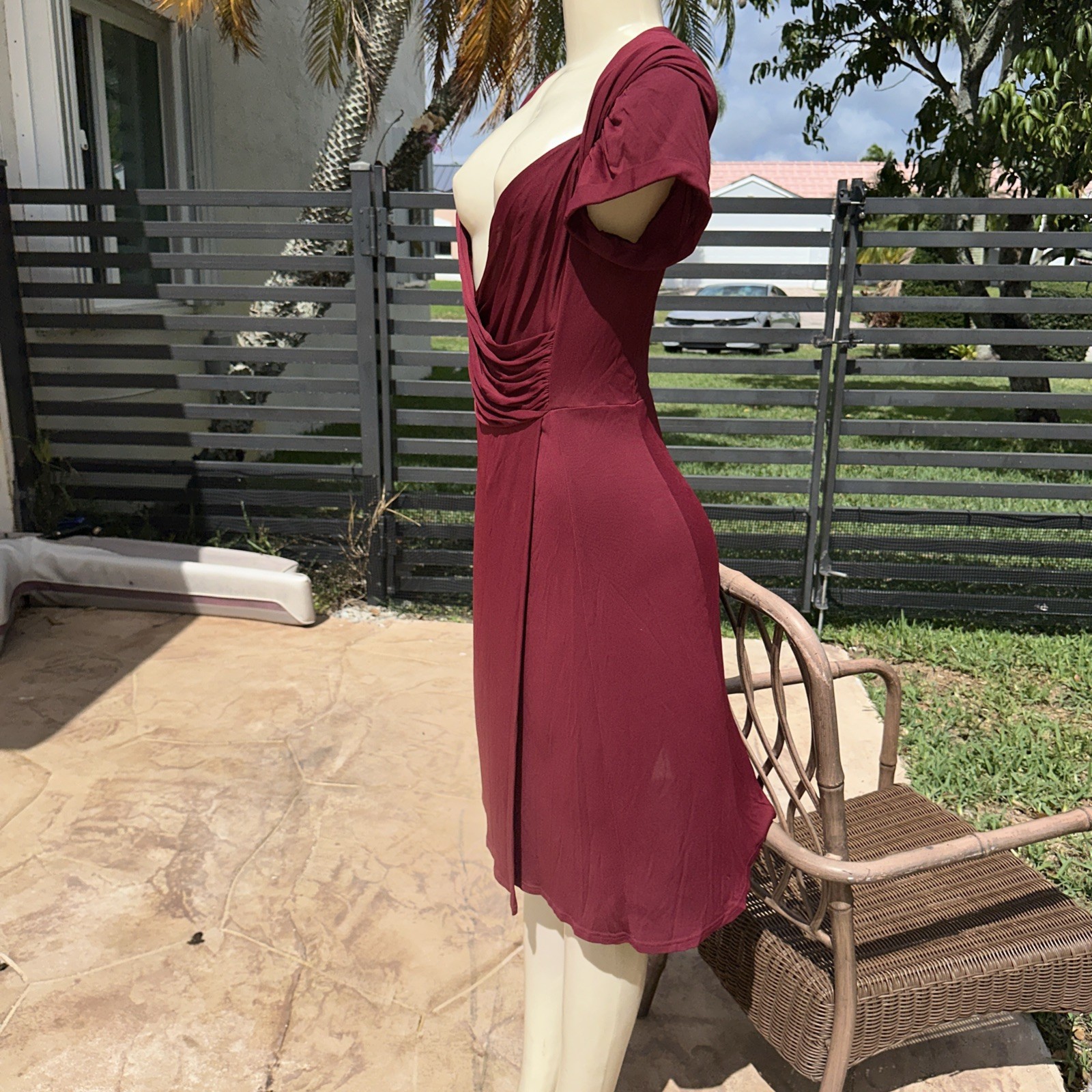 CELINE DEEP CRAMBERRY RED CASUAL STRETCH CAP SLEEVE DRESS Sz 40 MADE IN ITALY