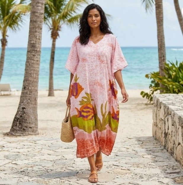 Women’s Kaftan Muumuu House Sundress Beach Wear One Size Fits Most 1X-3X