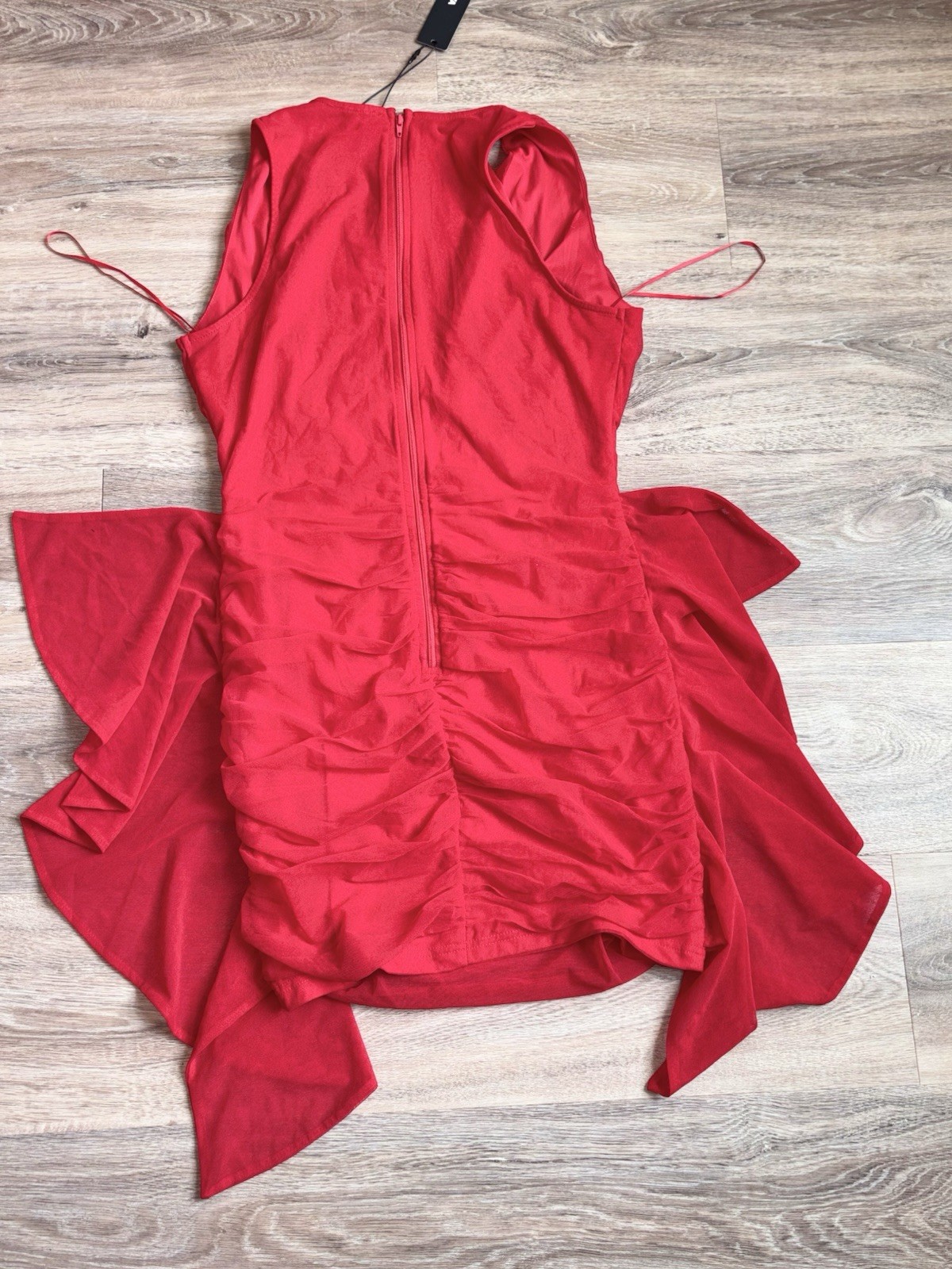 Red Mini Dress with Flared Side Panels. Size Large