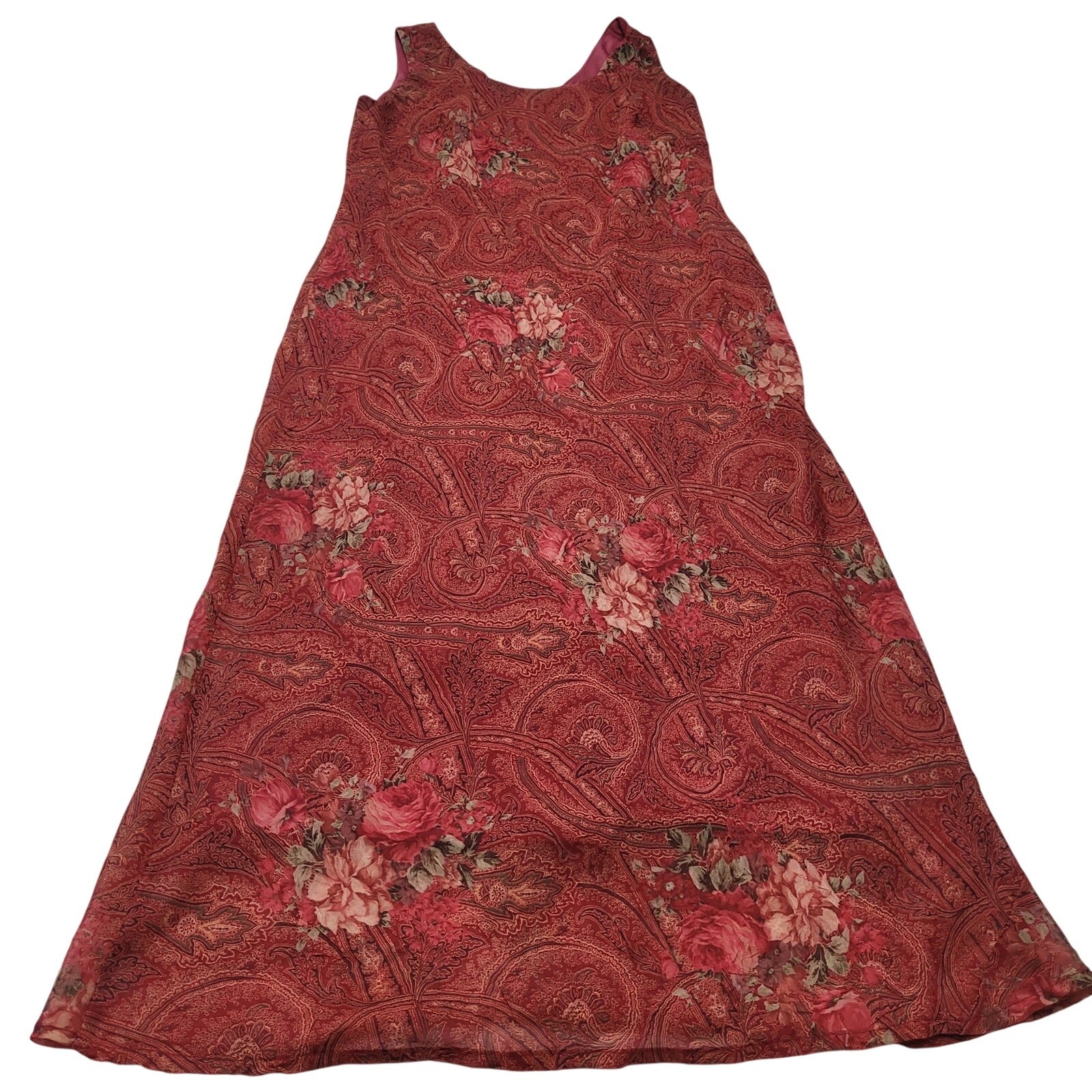 Vintage floral Asian style paisley red slip jumper maxi dress Y2k K Studio
