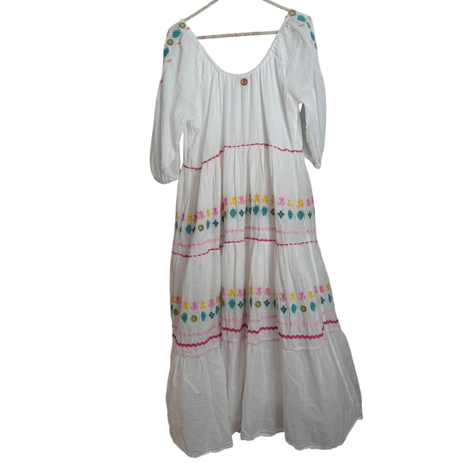 Simply Southern Embroidered Boho Peasant Dress White Cotton Cottagecore Beach S