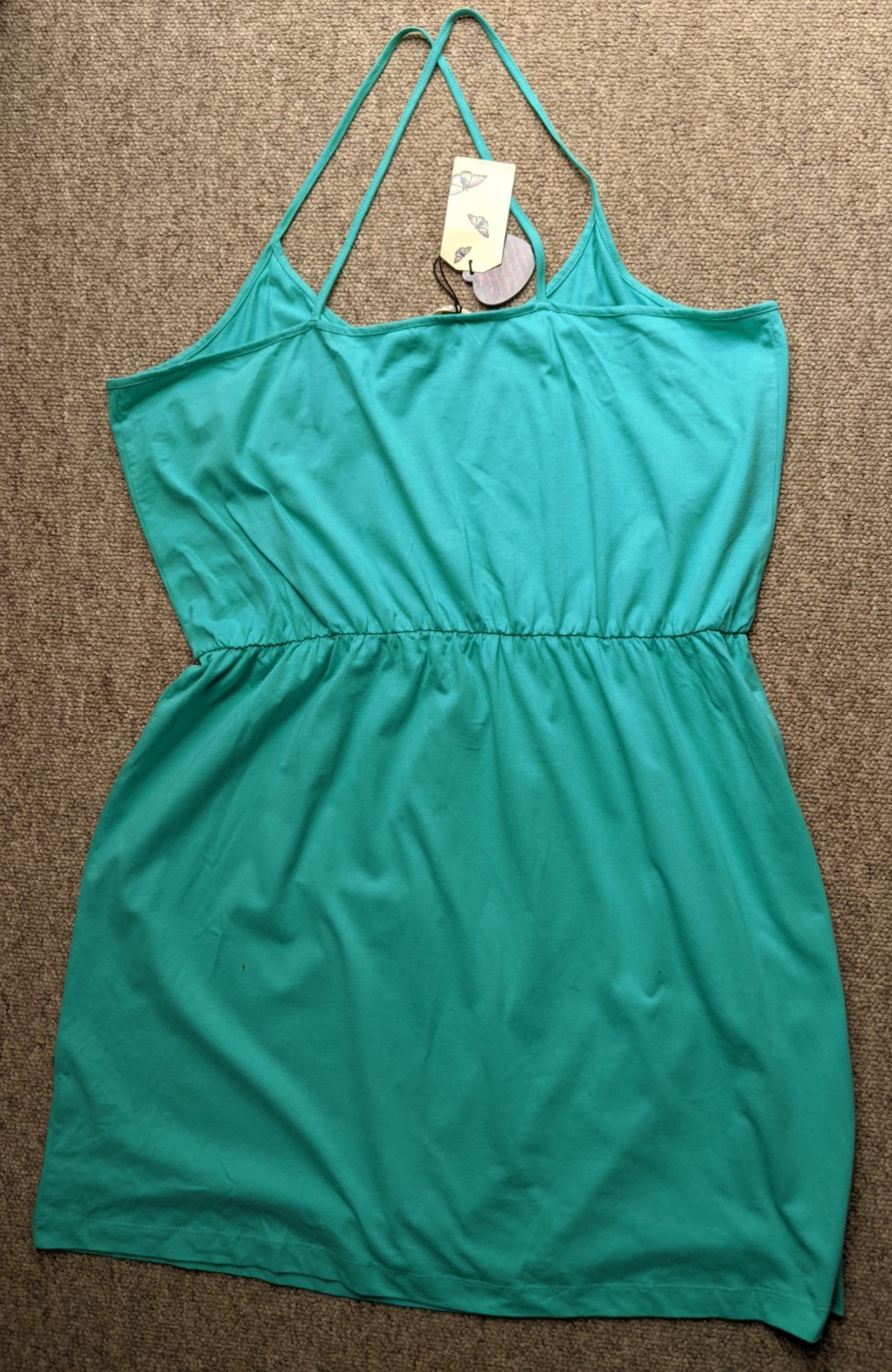 ORIGINAL ESSENTIALS Size 22 Green 100% Cotton Strappy Summer Sun Dress BNWT