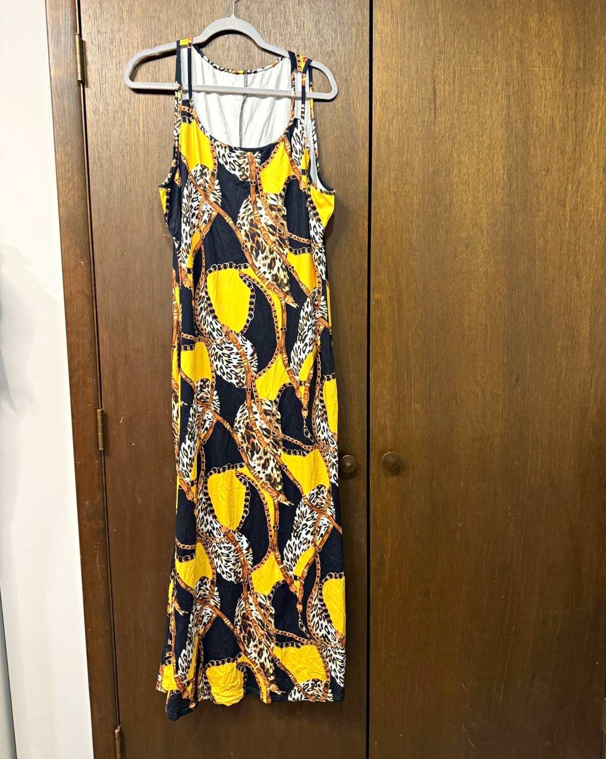 SHEIN Curve Maxi Dress Leopard Print Black/Yellow/Brown 4XL V-Neck Stretch