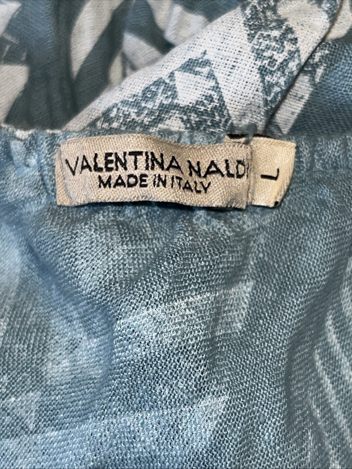 Valentina Naldi Large Italy Ruffle Trim One Shoulder Linen Dress Blue Boho