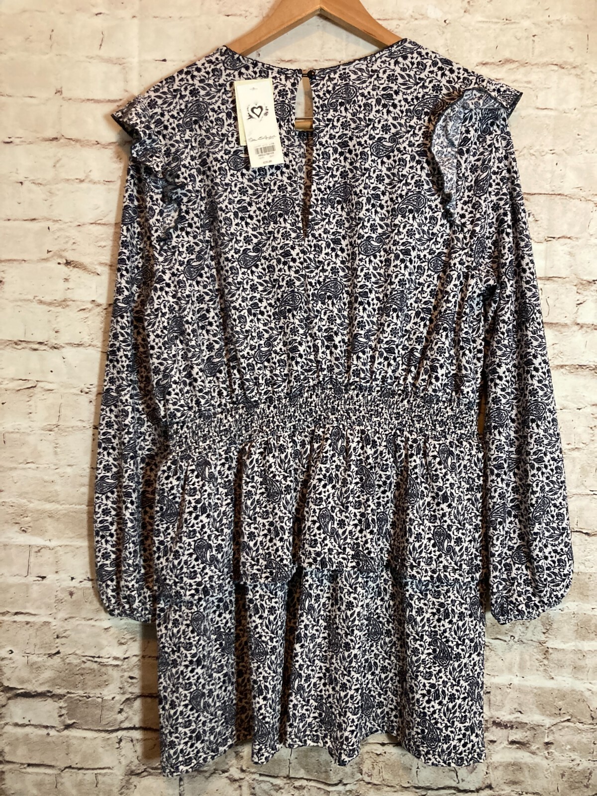 Miss Selfridge Dress Womens 12 Navy Blue Micro Florals Ruffle Cottage Tiered