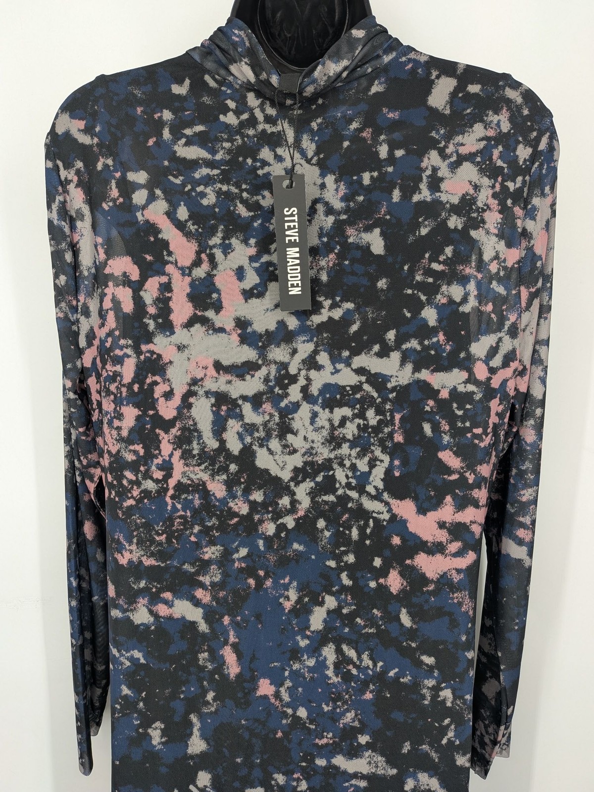 Steve Madden Abstract Mesh Bodycon Midi Dress Mock Neck long Sleeve Y2K XXLarge