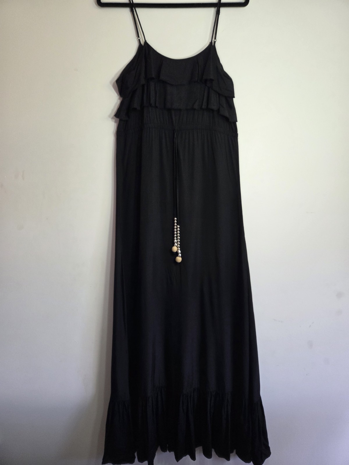 RACHEL GILBERT Size 0 Black Cotton / Viscose Beaded Ruffle Lined Maxi Dress
