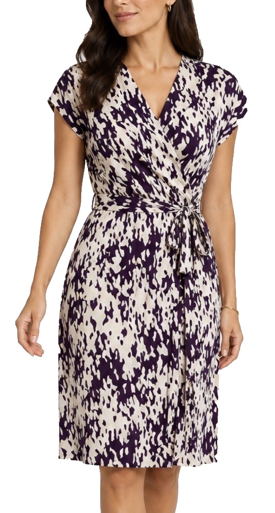 Diane von Furstenberg Mindy 100% Silk Wrap Jersey Dress Size 14 Purple and White