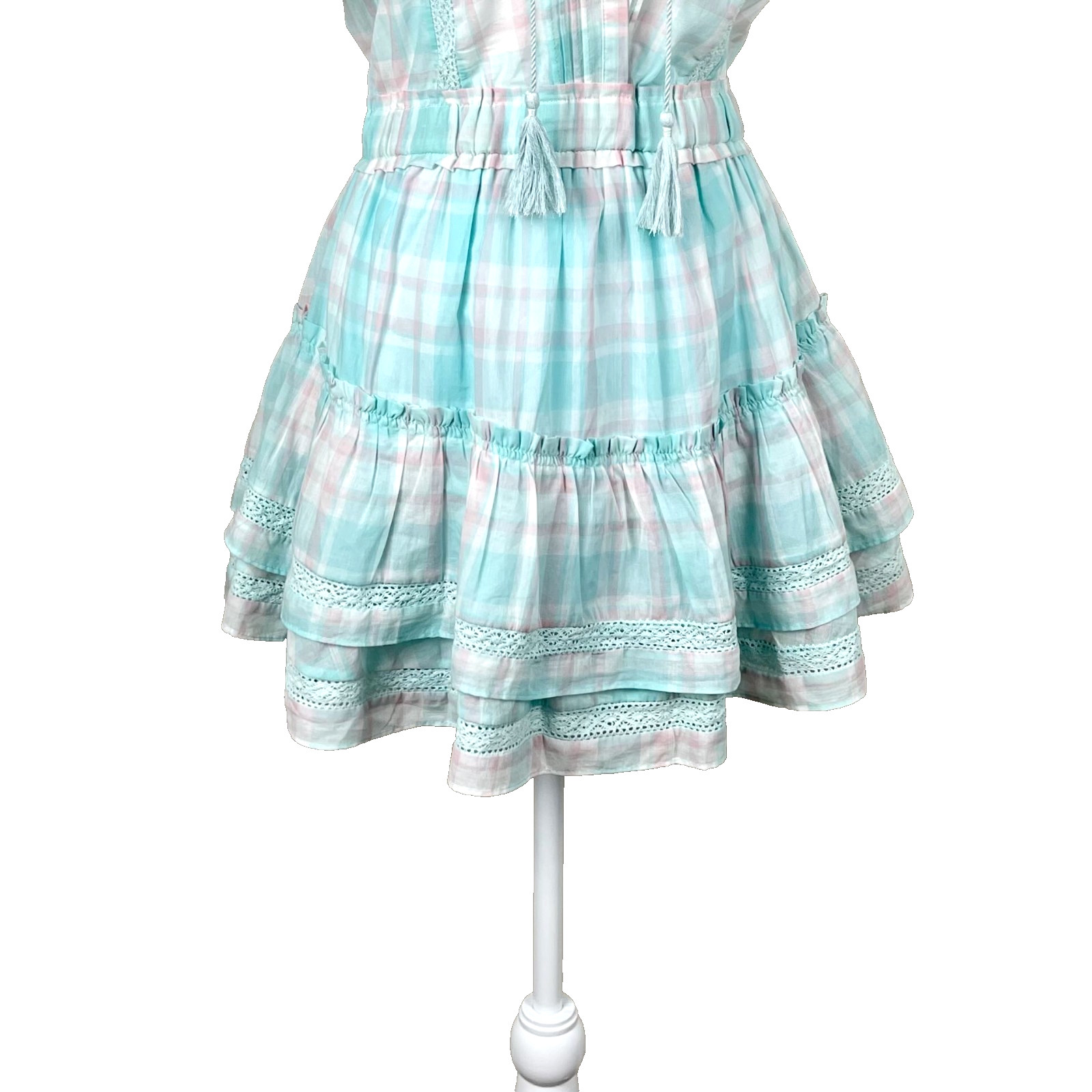 Mable Pastel Plaid Tiered Mini Dress Cotton Cottagecore Coquette Sz S NWT
