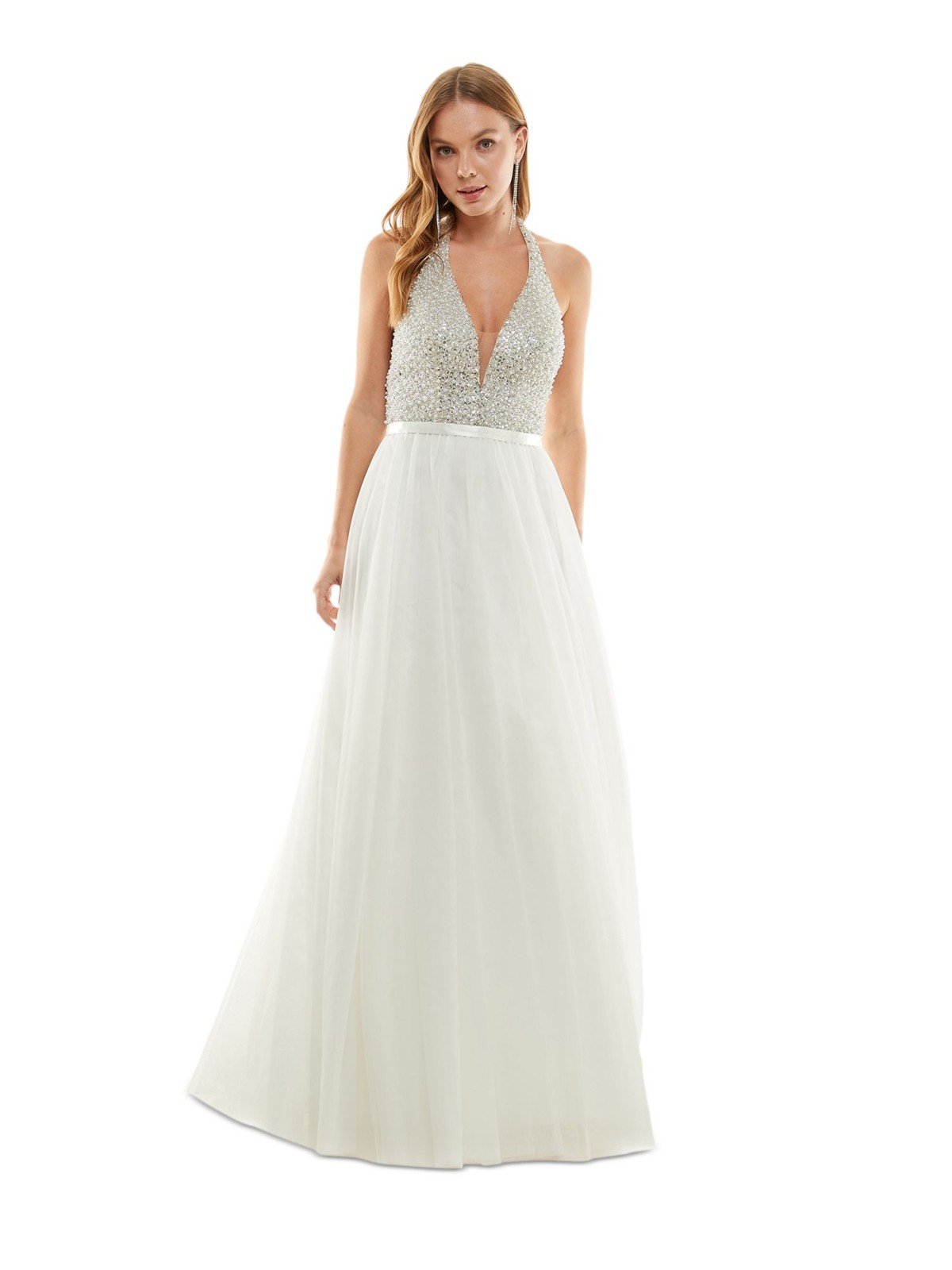 SAY YES TO THE Womens Gown Dress White Lined Sleeveless Juniors 1