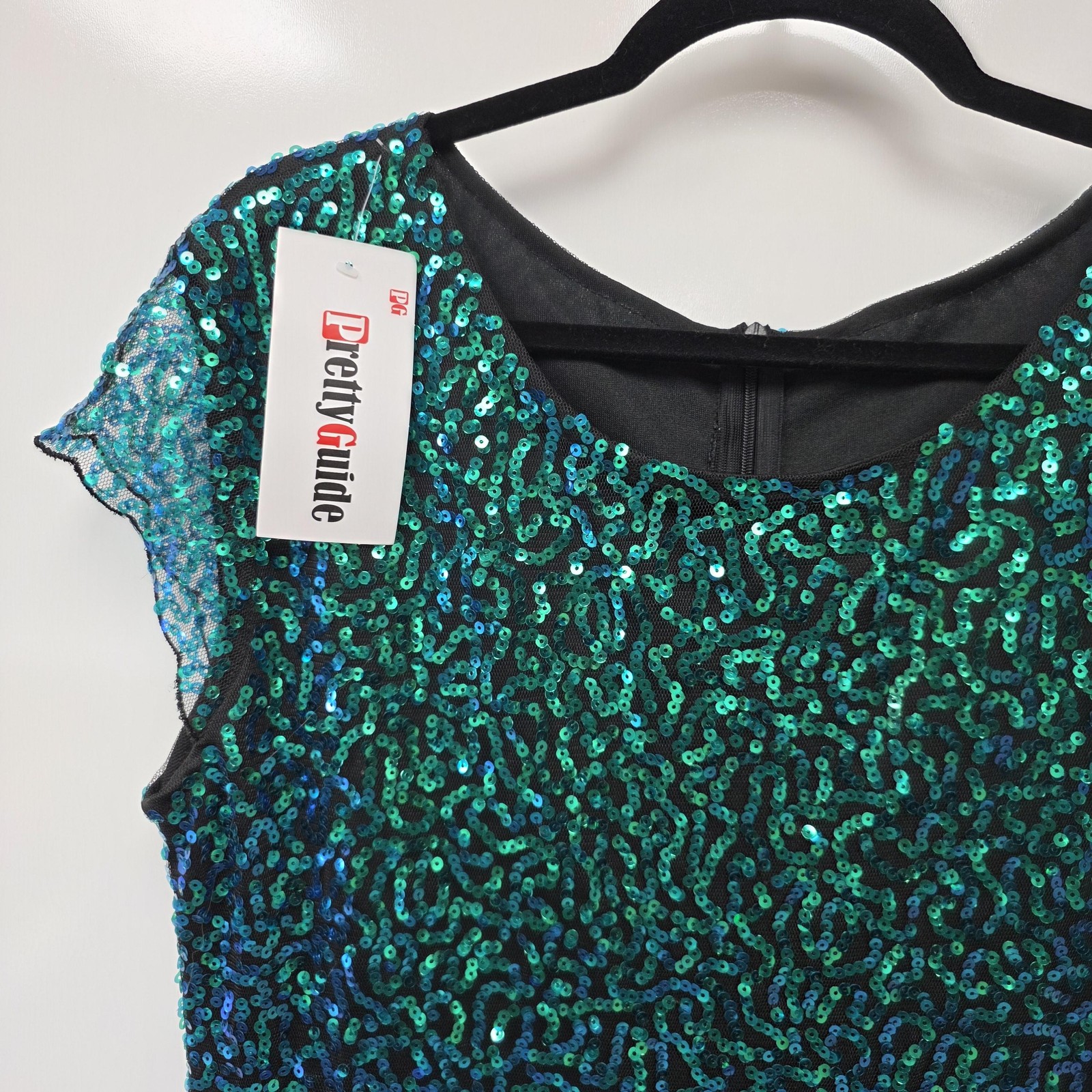 PrettyGuide Dress Womens XL Green Sequin Sheath Mini Short Sleeve Cocktail Party