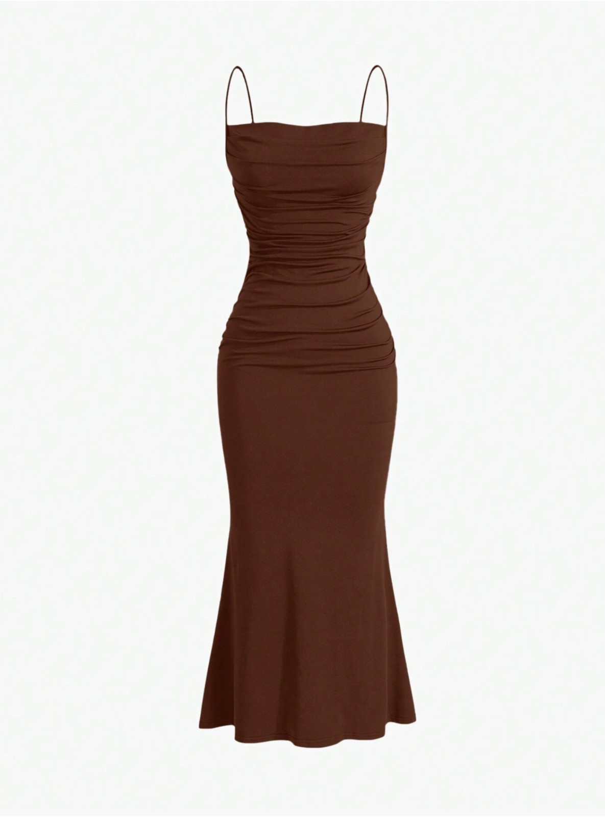 Brown MOD Solid Ruched Mermaid Hem Cami Dress Sz XS S M L