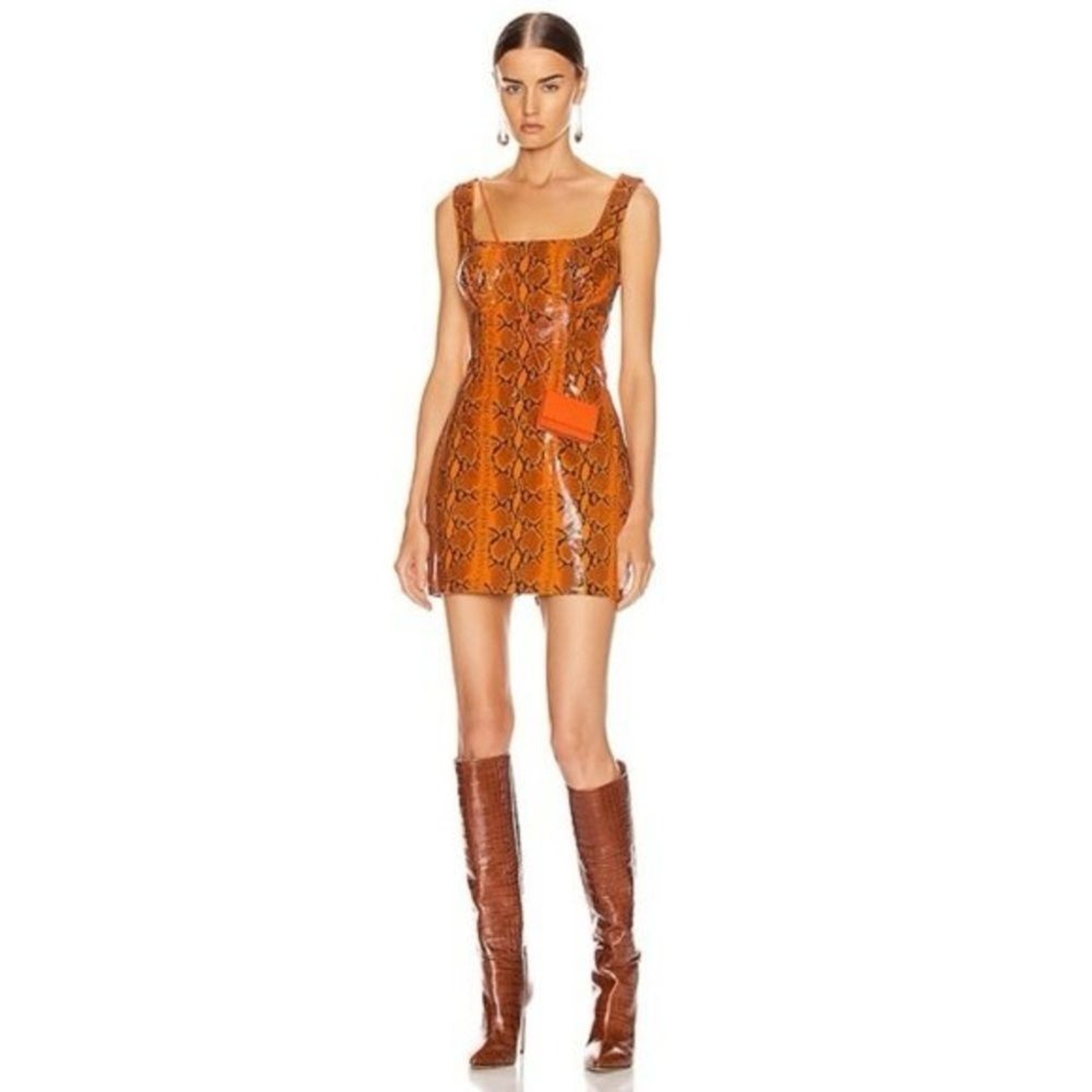 GRLFRND Women’s Romi Mini Dress Orange Black Snake Small