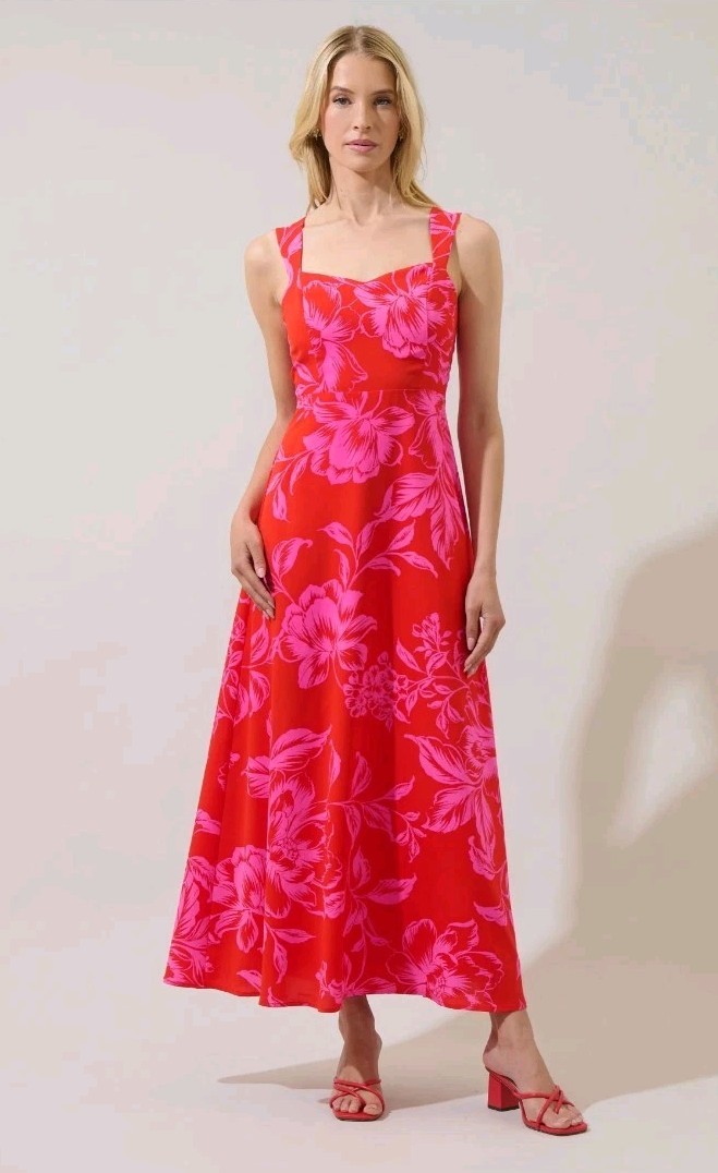 Sugarlips Women’s Darline Floral Bary Smocked Fit & Flare Maxi Dress Small NWT