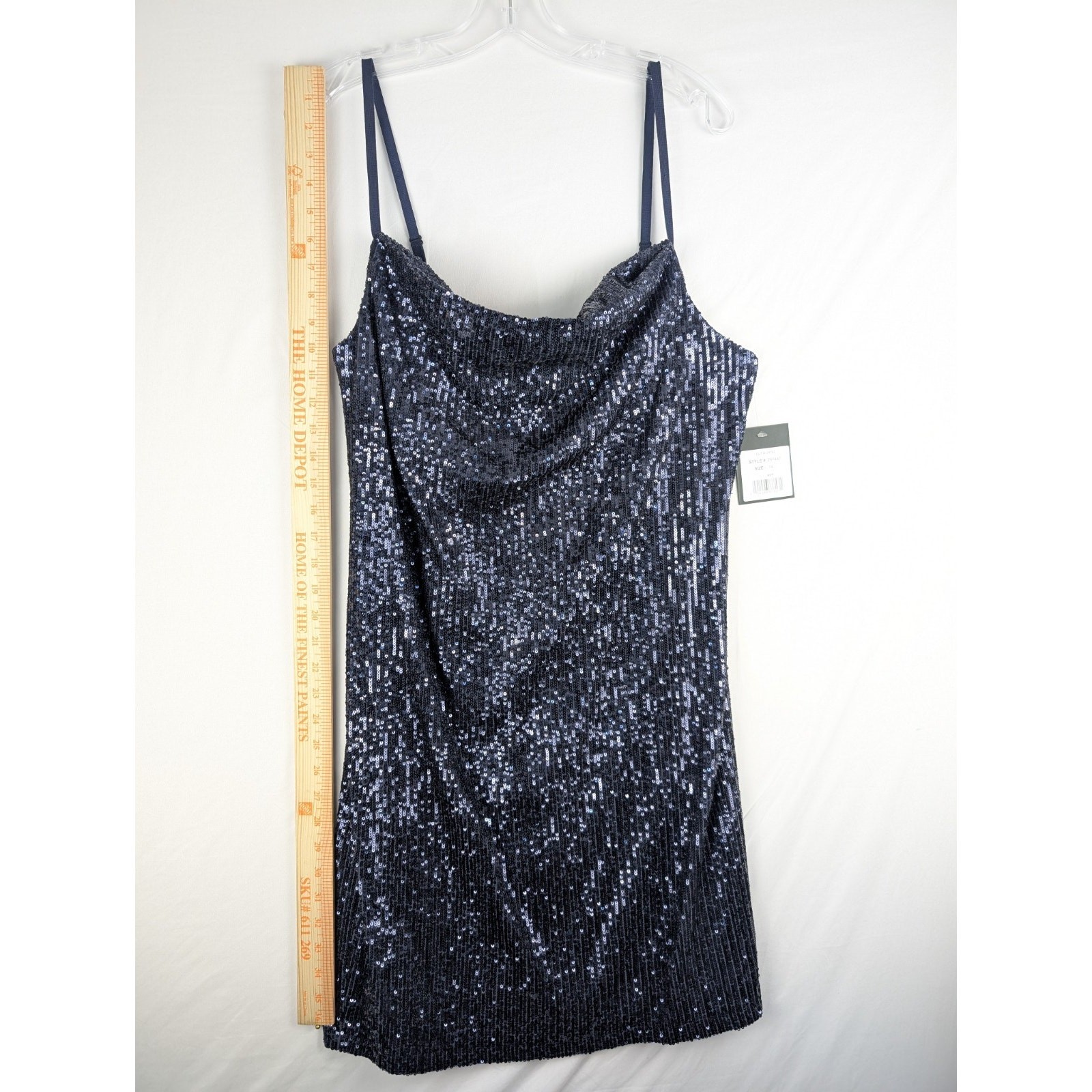 Marina Blue Sequin Spaghetti Strap Cocktail Dress Womens 14 Made In USA NWT