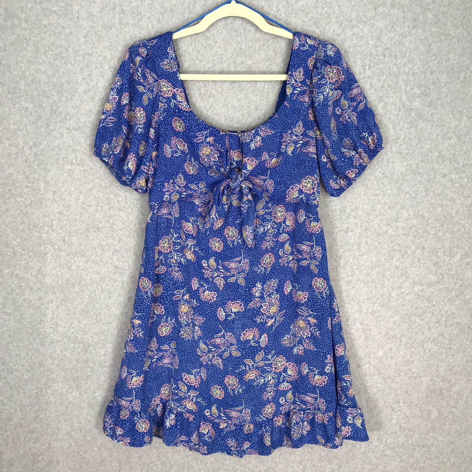 Sienna Sky Womens Dress Medium Blue Bloom Ruffle Tie Rodeo Twee Coastal Cottage