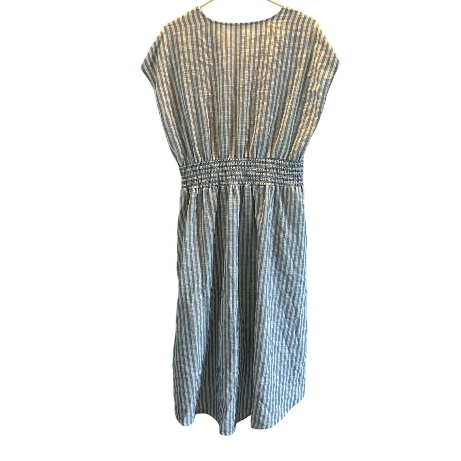 Max Studio blue white striped cotton blend dress stretch Large Beachy coastal