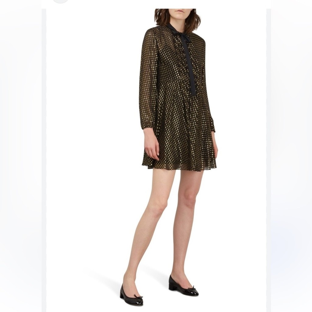 RED Valentino Black and Gold Bishop Sleeve cocktail dress pussybow