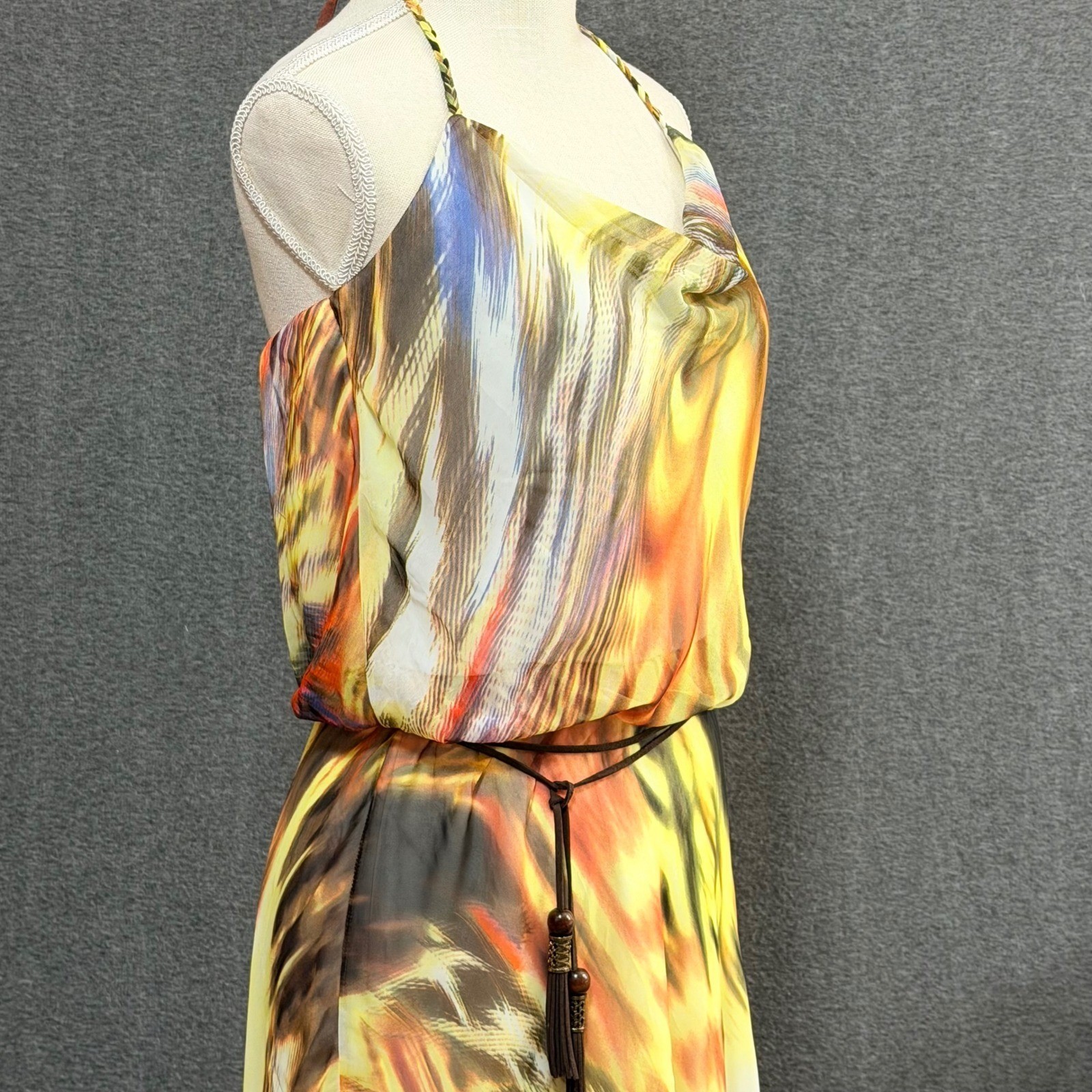Y2K Speechless Halter Dress Large Handkerchief Hem Boho Tropical Vacation