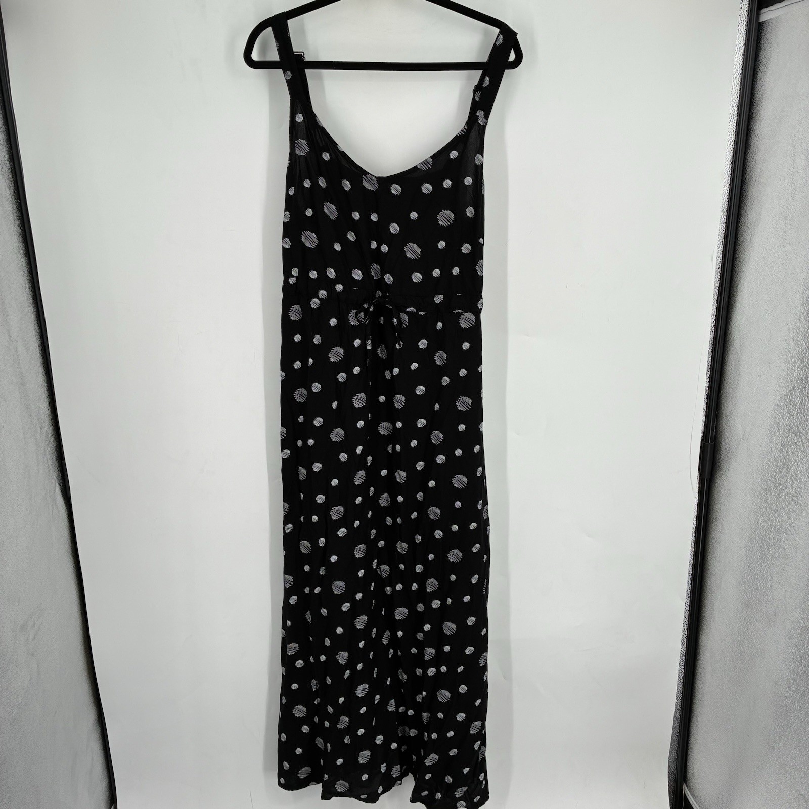 Junarose 14 XL Black Polka Dot Maxi Dress Spaghetti Straps V Neck Slip
