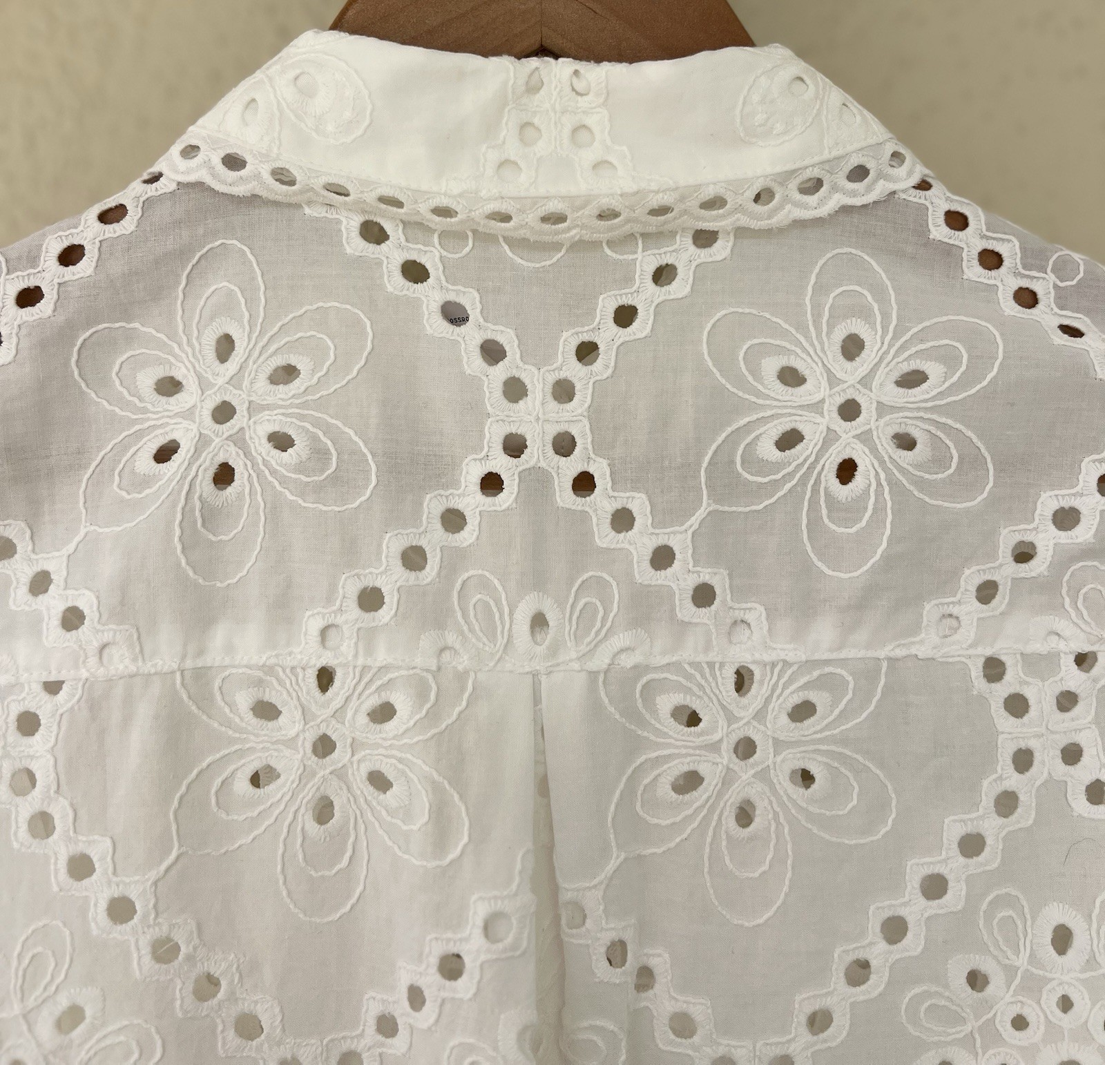 Sezane Adele Short Sleeve Embroidered Midi Dress Eyelet Collar Ecru FR 36 US 4